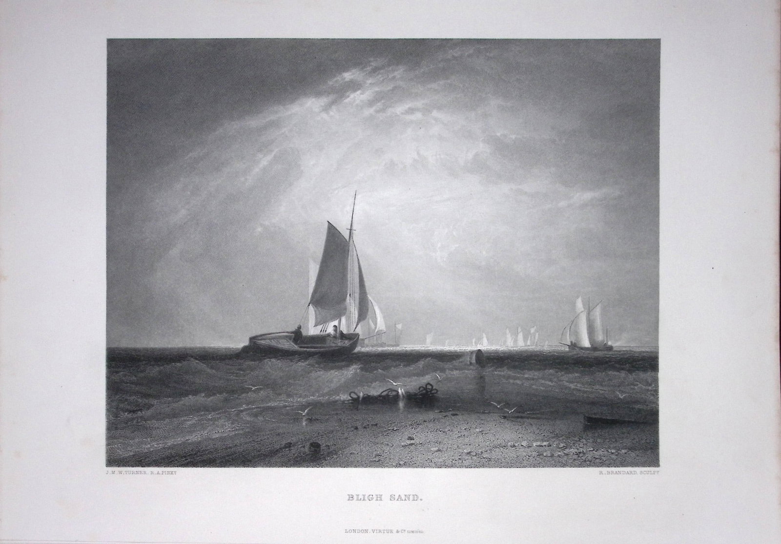 J.M.W Turner Bligh Sand Near Sheerness Kent Antique Steel Engraving-58-TR: Title: J.M.W Turner Bligh Sand Near Sheerness Kent Antique Steel Engraving-58-TR Description: This Antique Steel-Engraving Was Removed from an Edition Of. The Turner Gallery a Series of