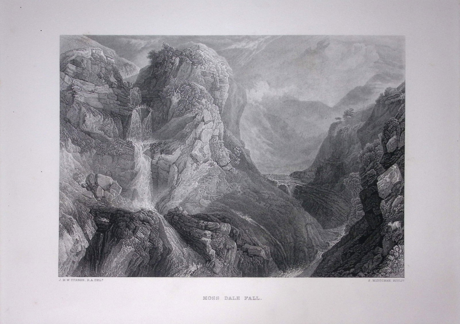 J.M.W Turner Moss Dale Fall Wensleydale Yorkshire Antique Steel Engraving-91-TR: Title: J.M.W Turner Moss Dale Fall Wensleydale Yorkshire Antique Steel Engraving-91-TR Description: This Antique Steel-Engraving Was Removed from an Edition Of. The Turner Gallery a