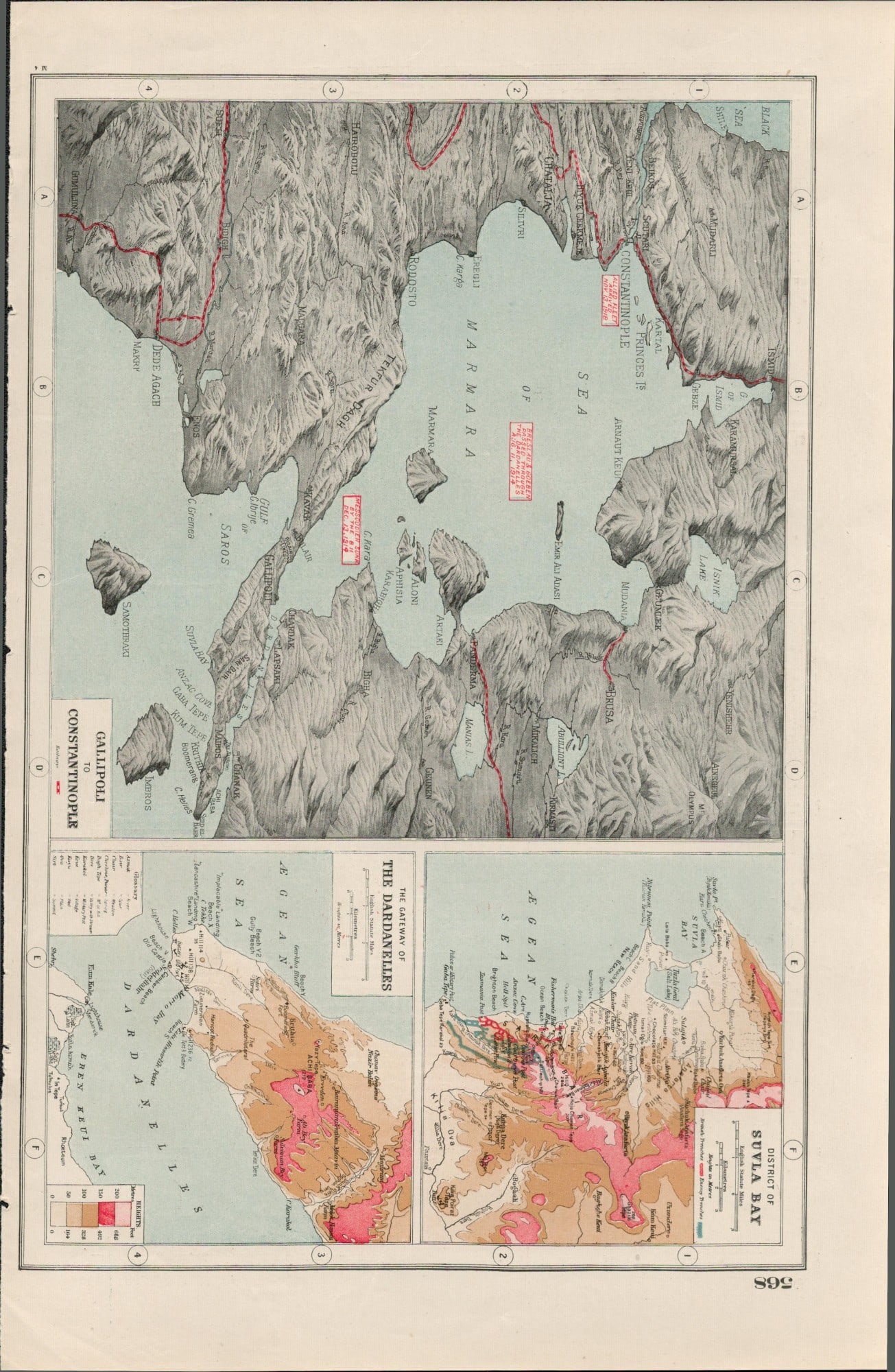 WW1 Gallipoli To Constantinople Coloured 1922 Antique Map-568 (1 of 3)