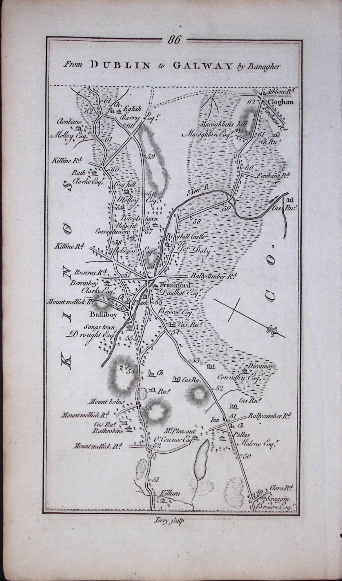 Ireland Rare Antique 245 Yr-Old Road Map Dublin To Galway by Banagher-86: Title: Ireland Rare Antique 245 Yr-Old Road Map Dublin To Galway by Banagher-86 Description: This Rare Irish Road Map Has Been Removed from a First Edition Copy of. Taylor &