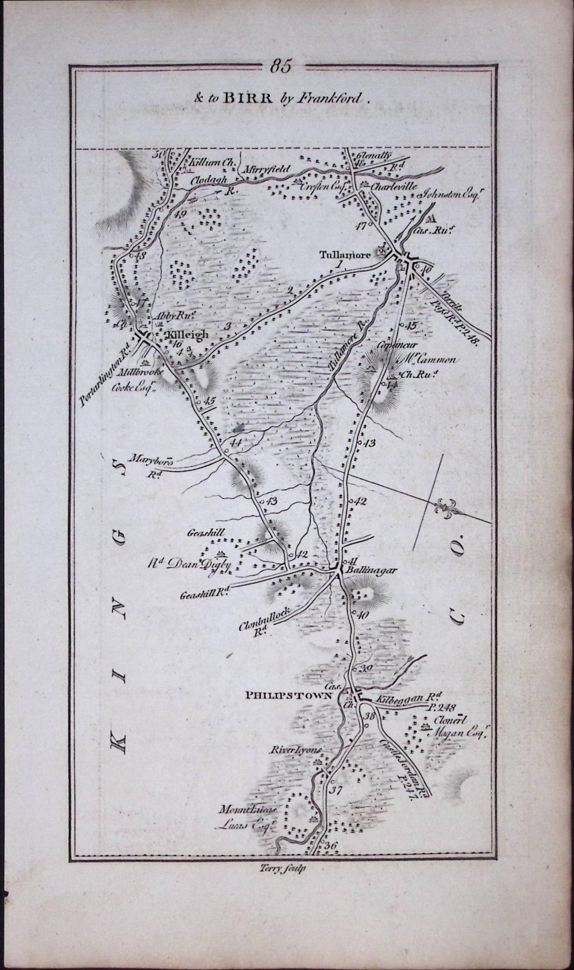 Ireland Rare Antique 245 Yr-Old Road Map Dublin To Galway by Banagher-86 - 2