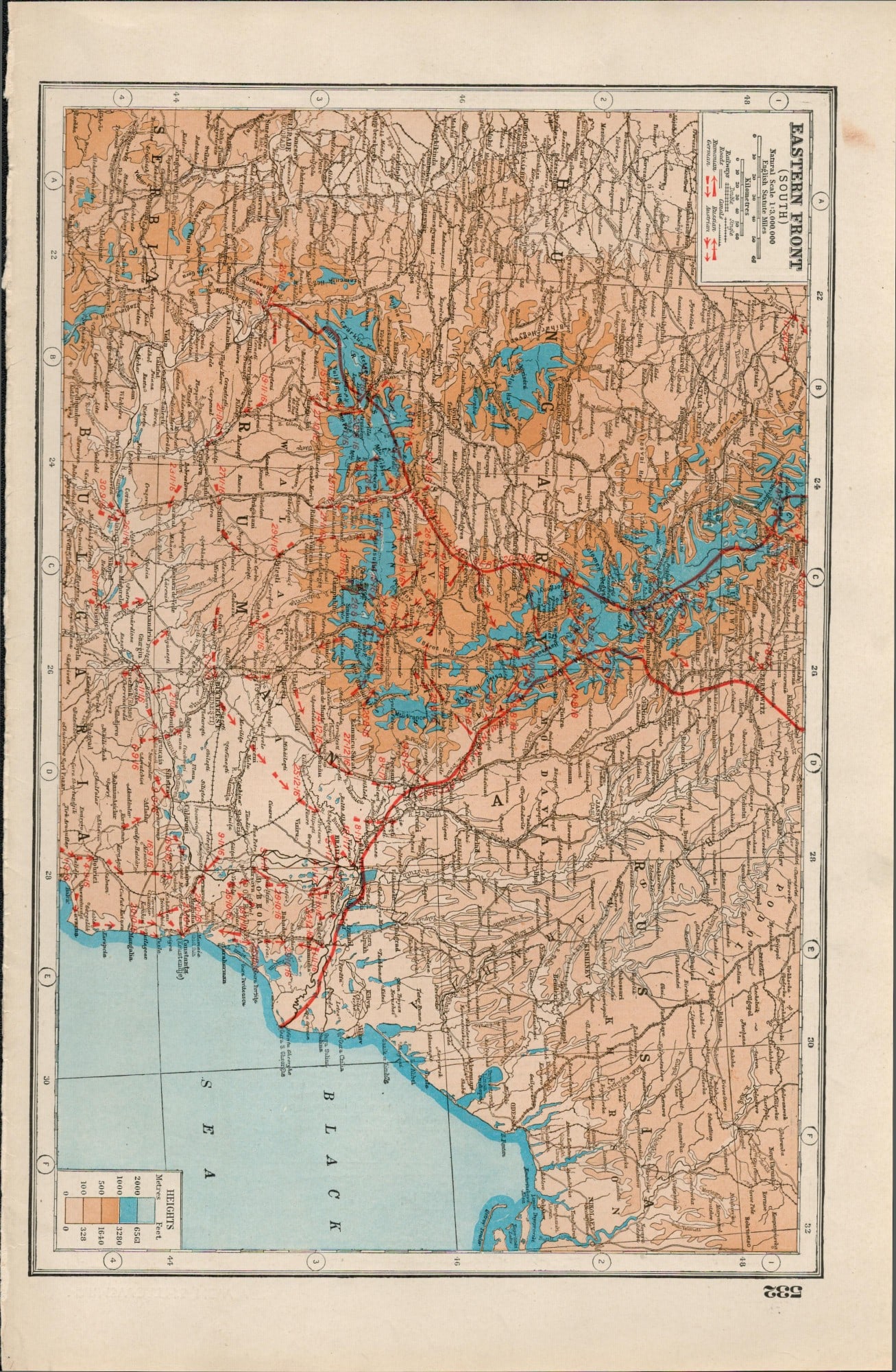 WW1 Along The Eastern Front Battlelines 1922 Antique Coloured Map-532.: Title: WW1 Along The Eastern Front Battlelines 1922 Antique Coloured Map-532. Description: Removed from an Antique 1922 Harmsworth New Atlas WW1 Supplement. This Single Sheet Measures Approximately