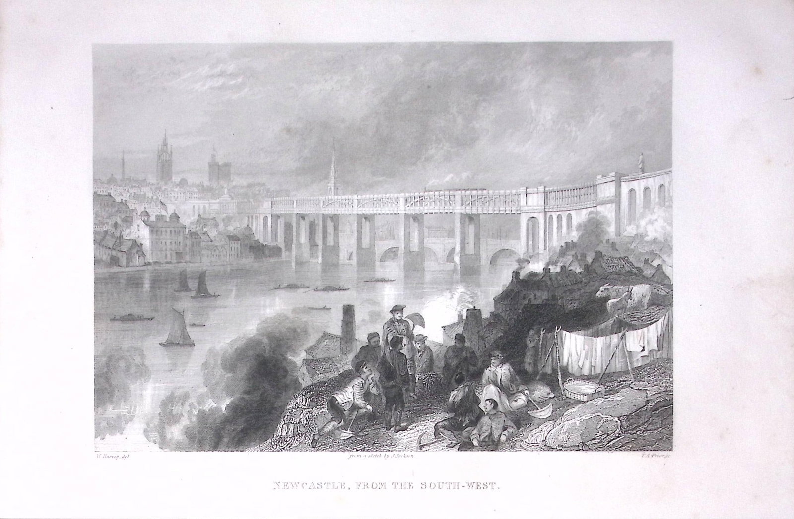 View of Newcastle Upon Tyne Antique 175-Year-Old Engraved Print-12-TR: Title: View of Newcastle Upon Tyne Antique 175-Year-Old Engraved Print-12-TR Description: The Land We Live In: Pictorial Sketch Book of British Islands. 1850 This Engraved Print Has Been Remove