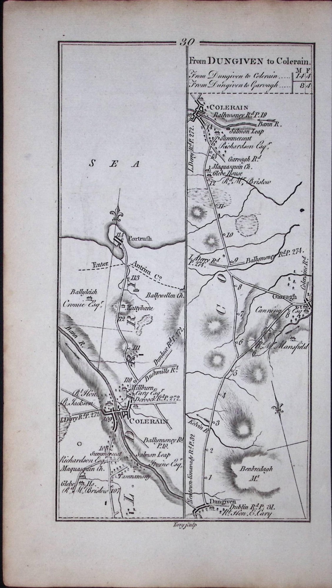 Ireland Rare Antique 245 Yr-Old Road Map Colerain-Portrush-Charlesmount-30: Title: Ireland Rare Antique 245 Yr-Old Road Map Colerain-Portrush-Charlesmount-30 Description: This Rare Irish Road Map Has Been Removed from a First Edition Copy of. Taylor & Skinners 1777