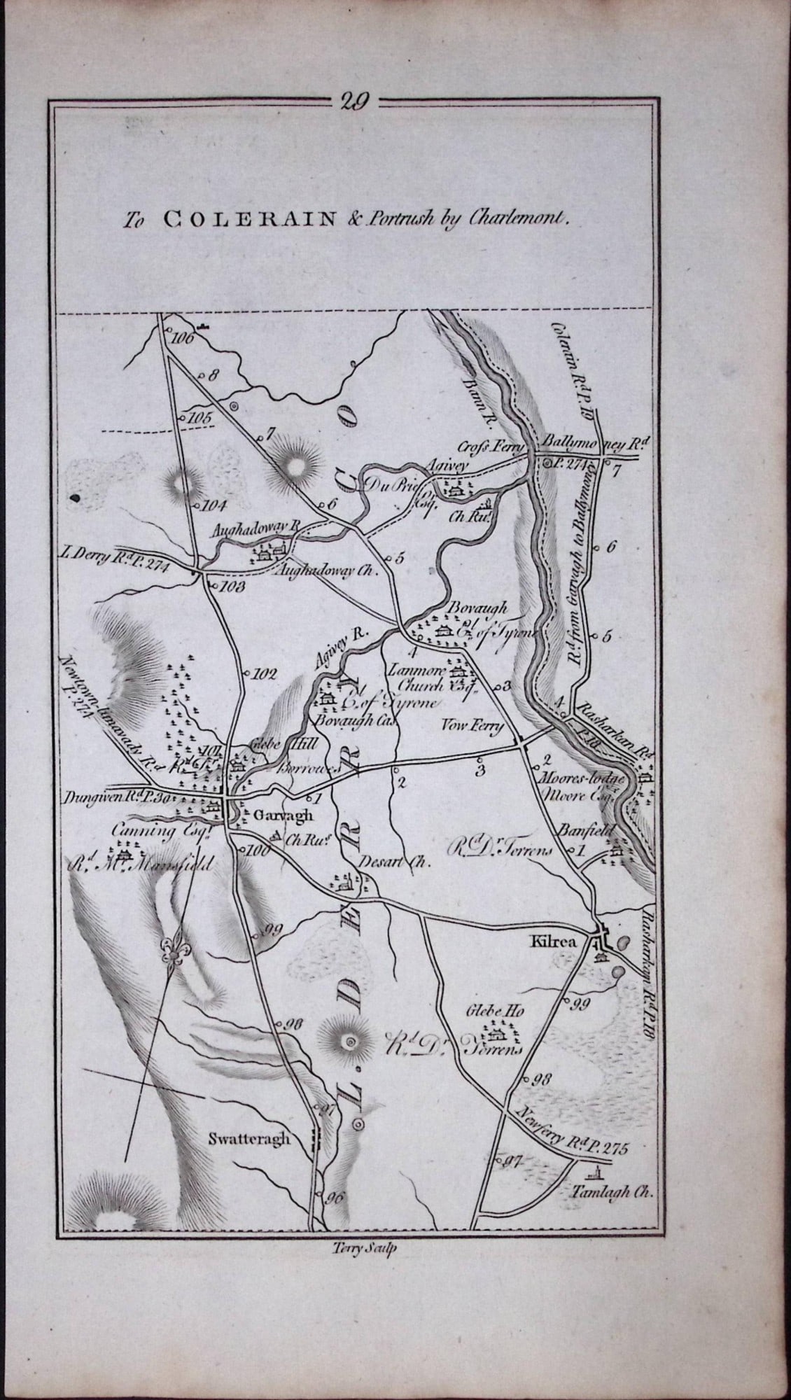 Ireland Rare Antique 245 Yr-Old Road Map Colerain-Portrush-Charlesmount-30 - 2