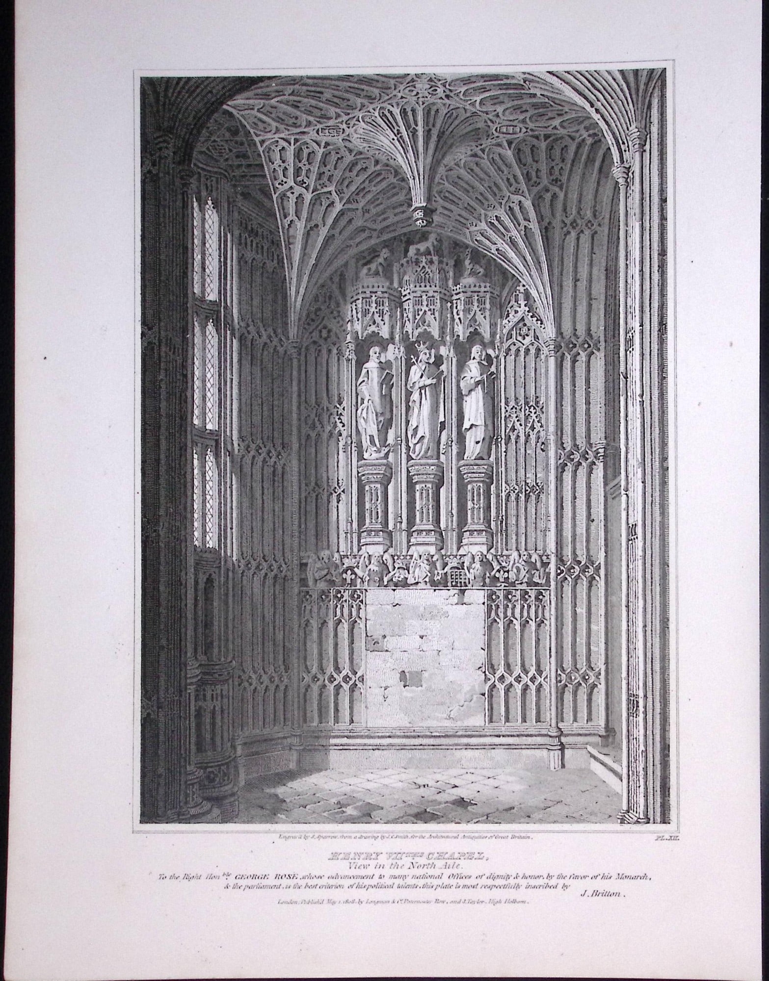 Westminster Abbey Henry VII Chapel 190 Years-Old John Britton Antique Steel Engraving-303.: Title: Westminster Abbey Henry VII Chapel 190 Years-Old John Britton Antique Steel Engraving-303. Description: This 191 Years-Old Steel Gilt-Edged Engraved Plate Has Been Removed from an Anti