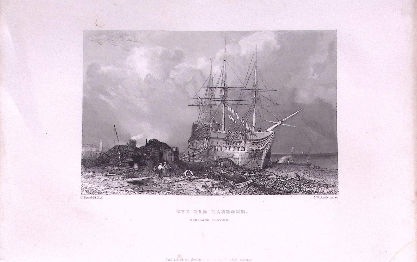 Rye Old Harbour Isle of Wight 179 years-Old Antique Steel Engraving Print-2-TR: Title: Rye Old Harbour Isle of Wight 179 years-Old Antique Steel Engraving Print-2-TR Description: This Antique Print Was Remove from an Edition of History of Stansfield Coast Scenery. Published in