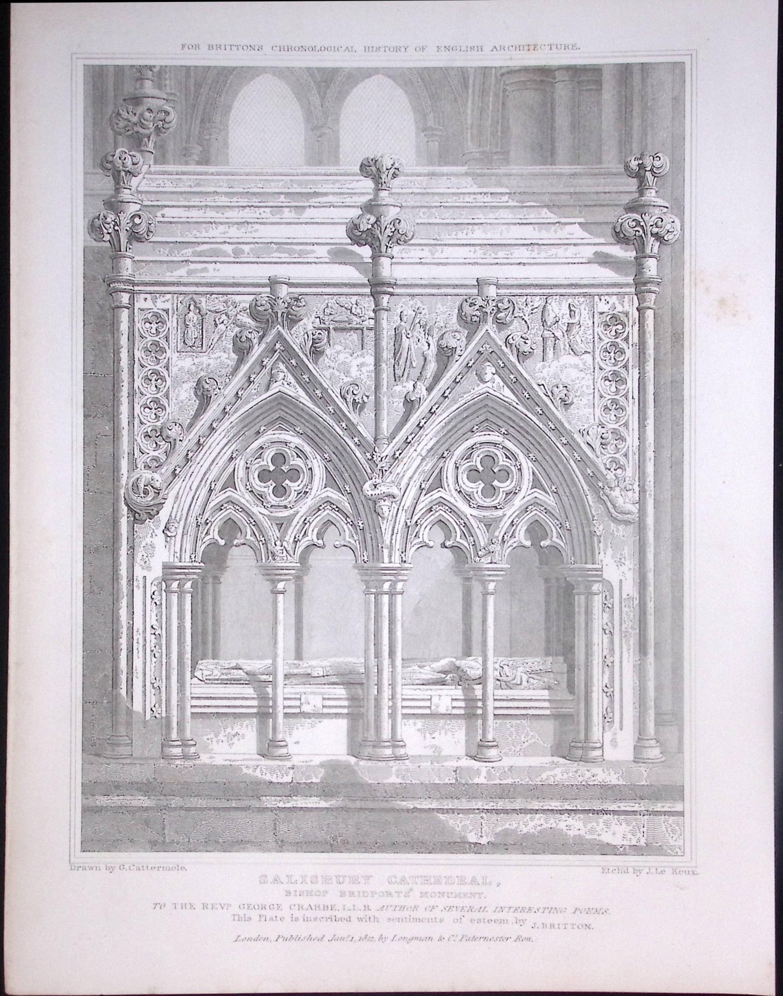 Salisbury Cathedral 190 Years-Old John Britton Antique Steel Engraving-313.: Title: Salisbury Cathedral 190 Years-Old John Britton Antique Steel Engraving-313. Description: This 191 Years-Old Steel Gilt-Edged Engraved Plate Has Been Removed from an Antique Edition of