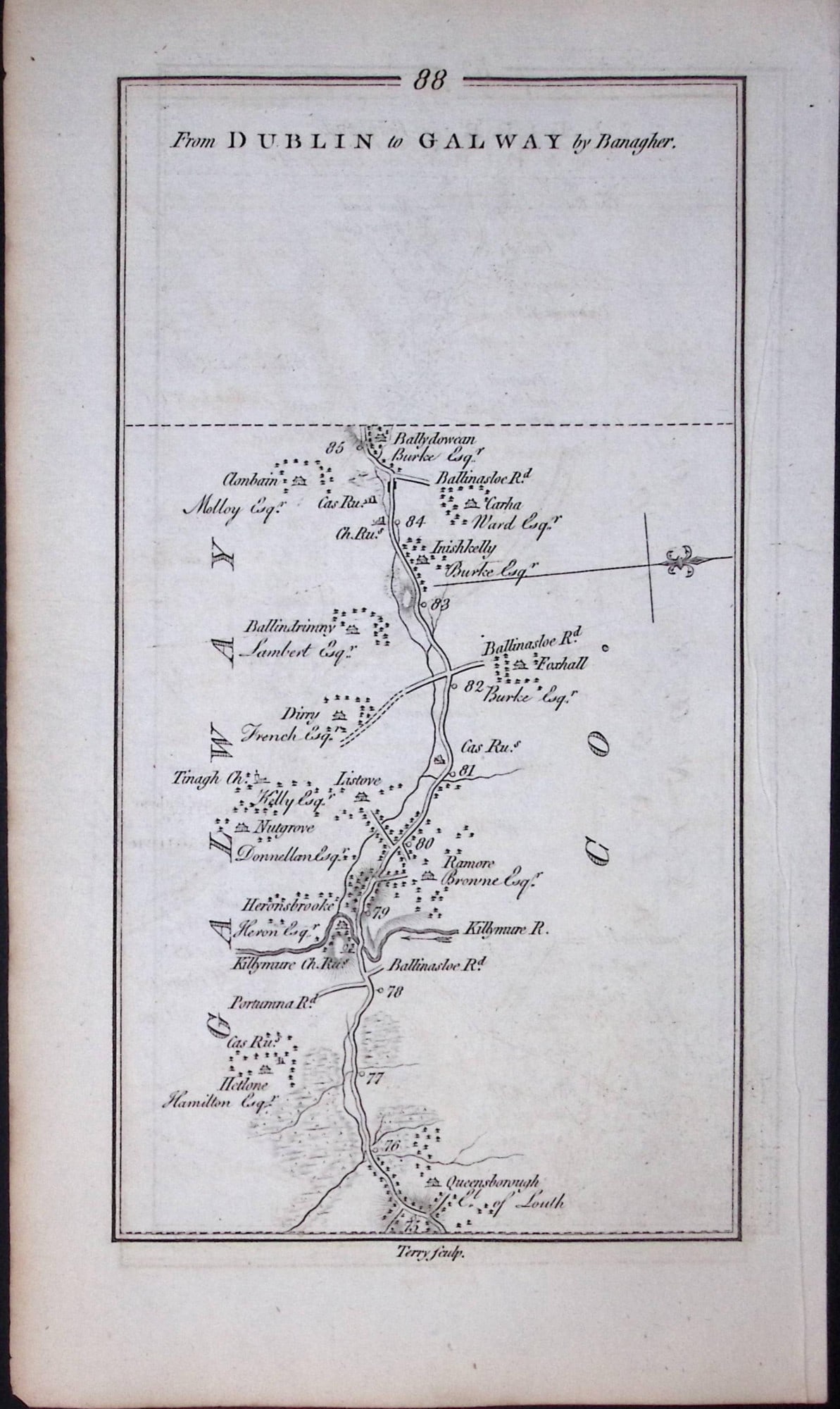 Ireland Rare Antique 245 Yr-Old Road Map Birr-Offaly-Frankford-88 (1 of 3)