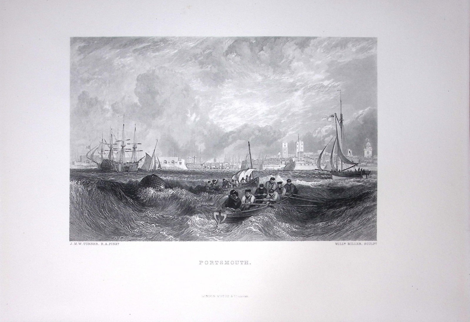 J.M.W Turner View of Portsmouth Large Antique Steel Engraving-47-TR: Title: J.M.W Turner View of Portsmouth Large Antique Steel Engraving-47-TR Description: This Antique Steel-Engraving Was Removed from an Edition Of. The Turner Gallery a Series of 120