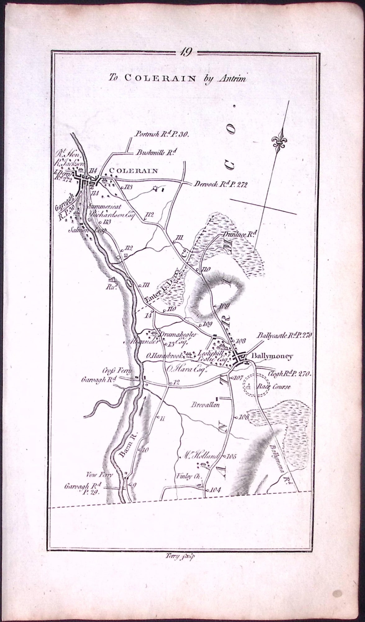 Ireland 245 Years -Old Antique Road Map To Coleraine by Antrim- 20 - 2