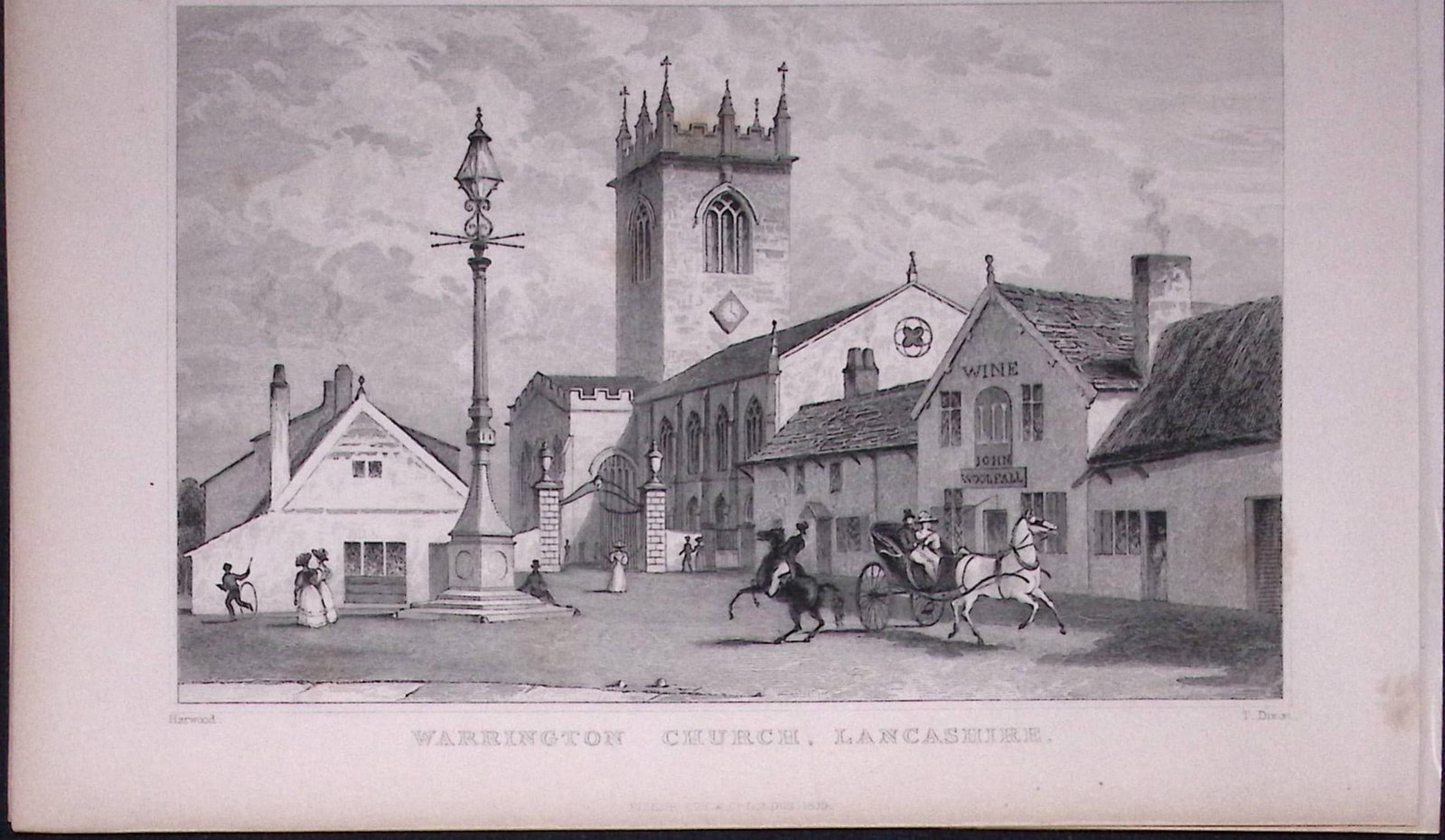 Warrington Town Centre Antique 195 Years-Old Steel-Engraving-15: Title: Warrington Town Centre Antique 195 Years-Old Steel-Engraving-15 Description: This Antique Steel Engraving Was Removed from a 195-Year-Old Edition of. Lancashire Illustrated in a Series o