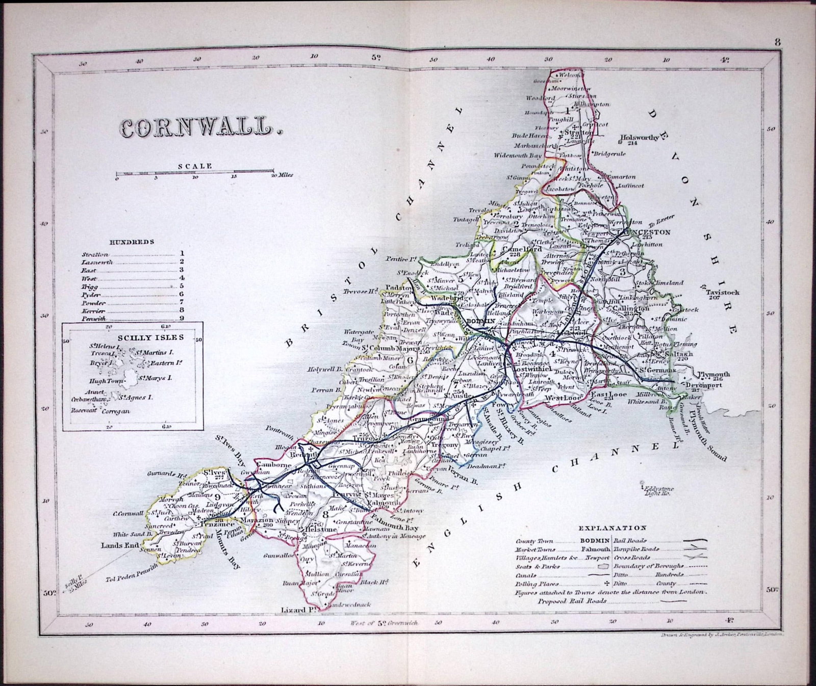 Cornwall-Dugdale & Archer Antique 180 Years-Old Steel Engraved Map-2: Title: Cornwall-Dugdale & Archer Antique 180 Years-Old Steel Engraved Map-2 Description: This Antique Coloured Engraved Map Has Been Removed from an Antique Edition of. Thomas Dugdale Curiosities