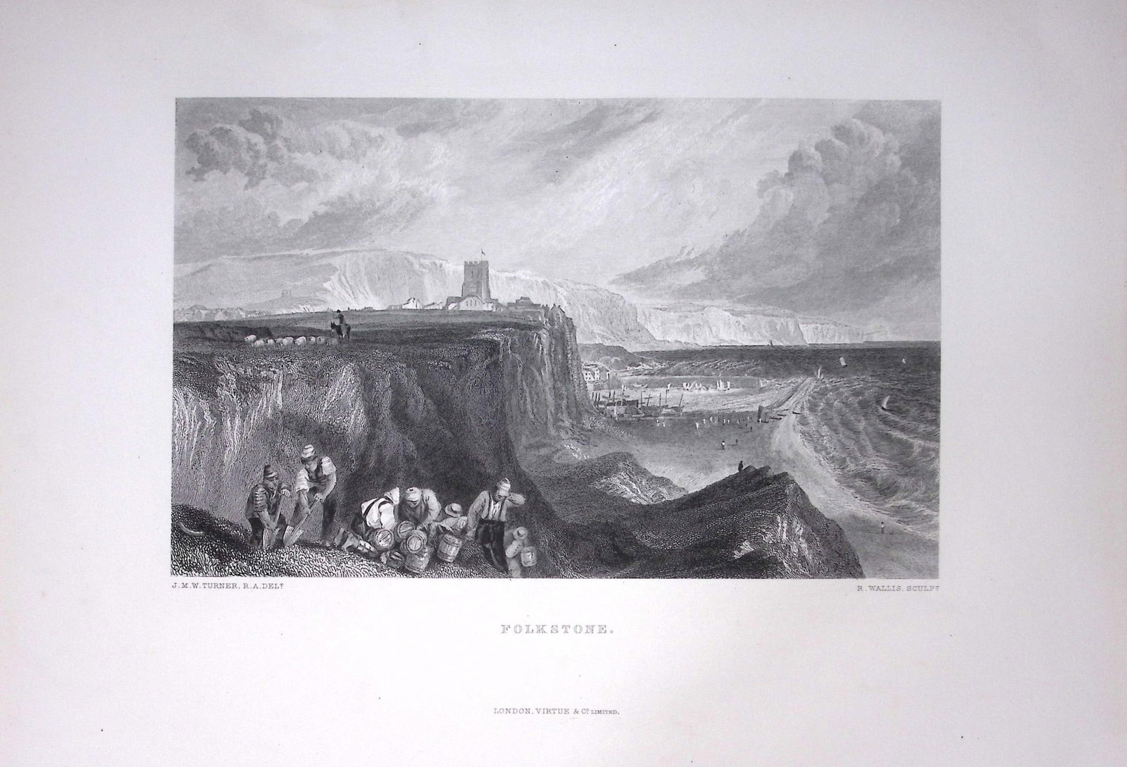 J.M.W Turner View of Folkestone Antique Steel Engraving-42-TR: Title: J.M.W Turner View of Folkestone Antique Steel Engraving-42-TR Description: This Antique Steel-Engraving Was Removed from an Edition Of. The Turner Gallery a Series of 120