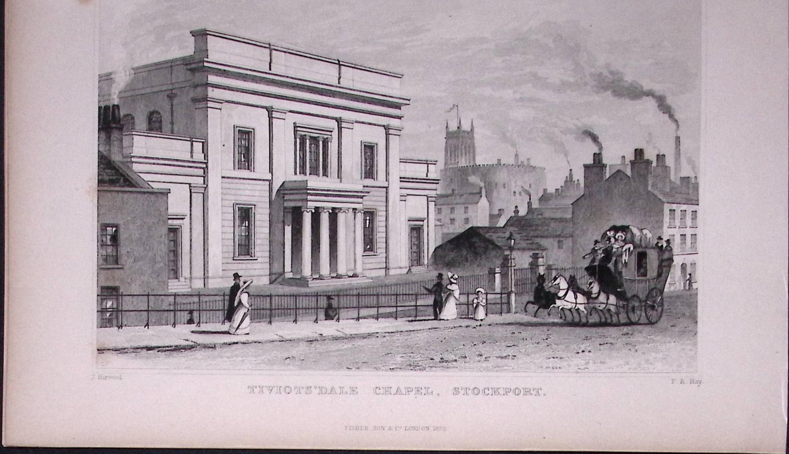 Stockport Manchester Town Centre Antique 195 Years-Old Steel-Engraving-14: Title: Stockport Manchester Town Centre Antique 195 Years-Old Steel-Engraving-14 Description: This Antique Steel Engraving Was Removed from a 195-Year-Old Edition of. Lancashire Illustrated in
