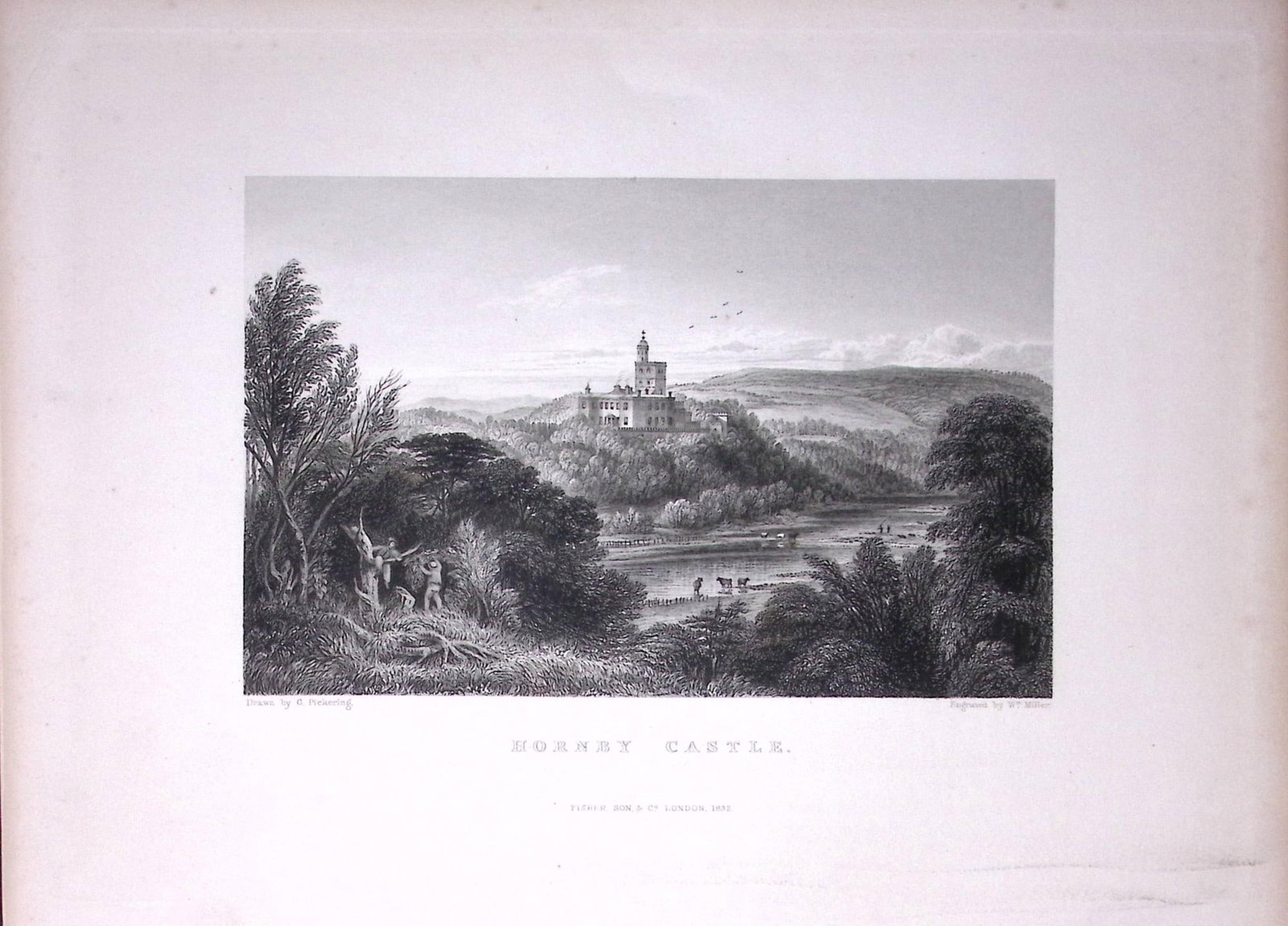 Hornby Castle Lune Valley Lancashire Antique 195 Years-Old Large Steel-Engraving-58 (1 of 2)