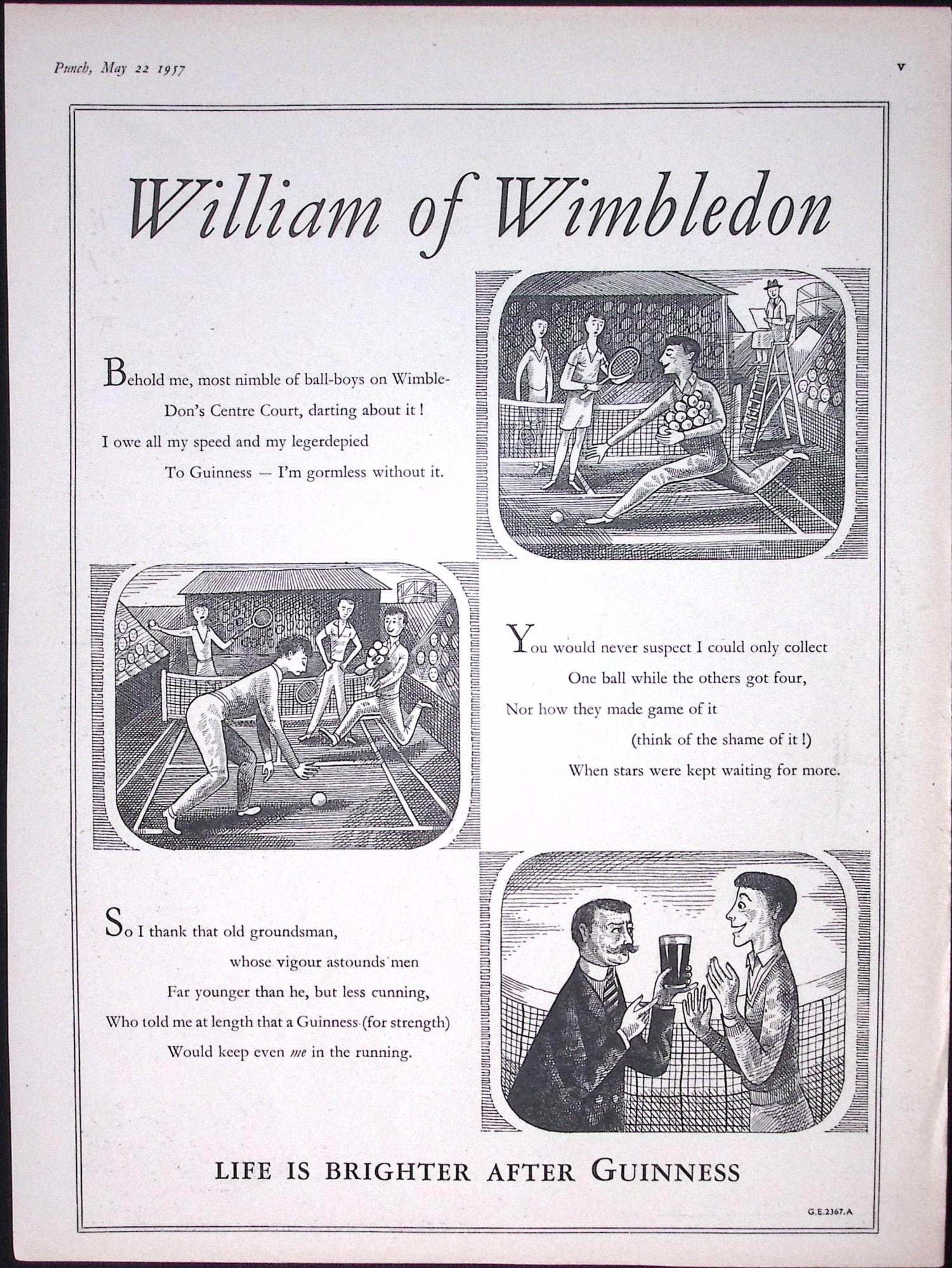 Guinness 1957 Genuine 69 Years-Old Print William of Wimbledon G.E.2367-A: Title: Guinness 1957 Genuine 69 Years-Old Print William of Wimbledon G.E.2367-A Description: Guinness 1957 Genuine 69 Years-Old Print William of Wimbledon G.E.2367-A Measures approx. Size 11 x 8