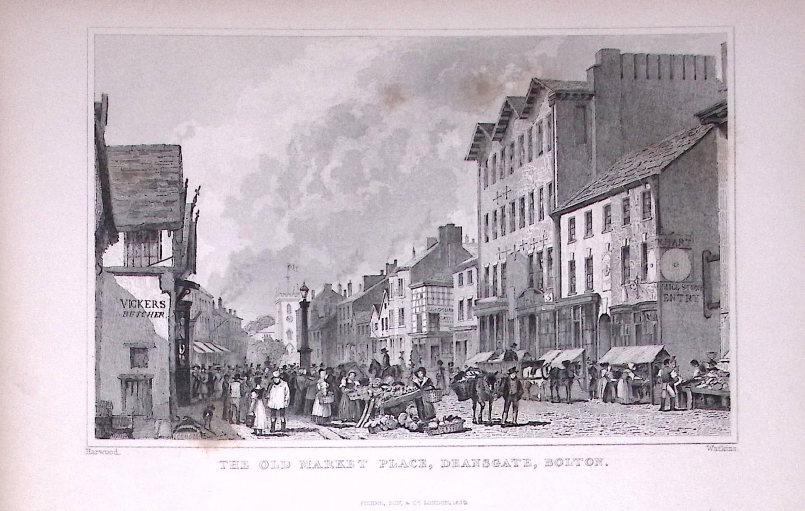 Bolton Deansgate Old Market Place Antique 195 Years-Old Steel-Engraving-9 (1 of 2)