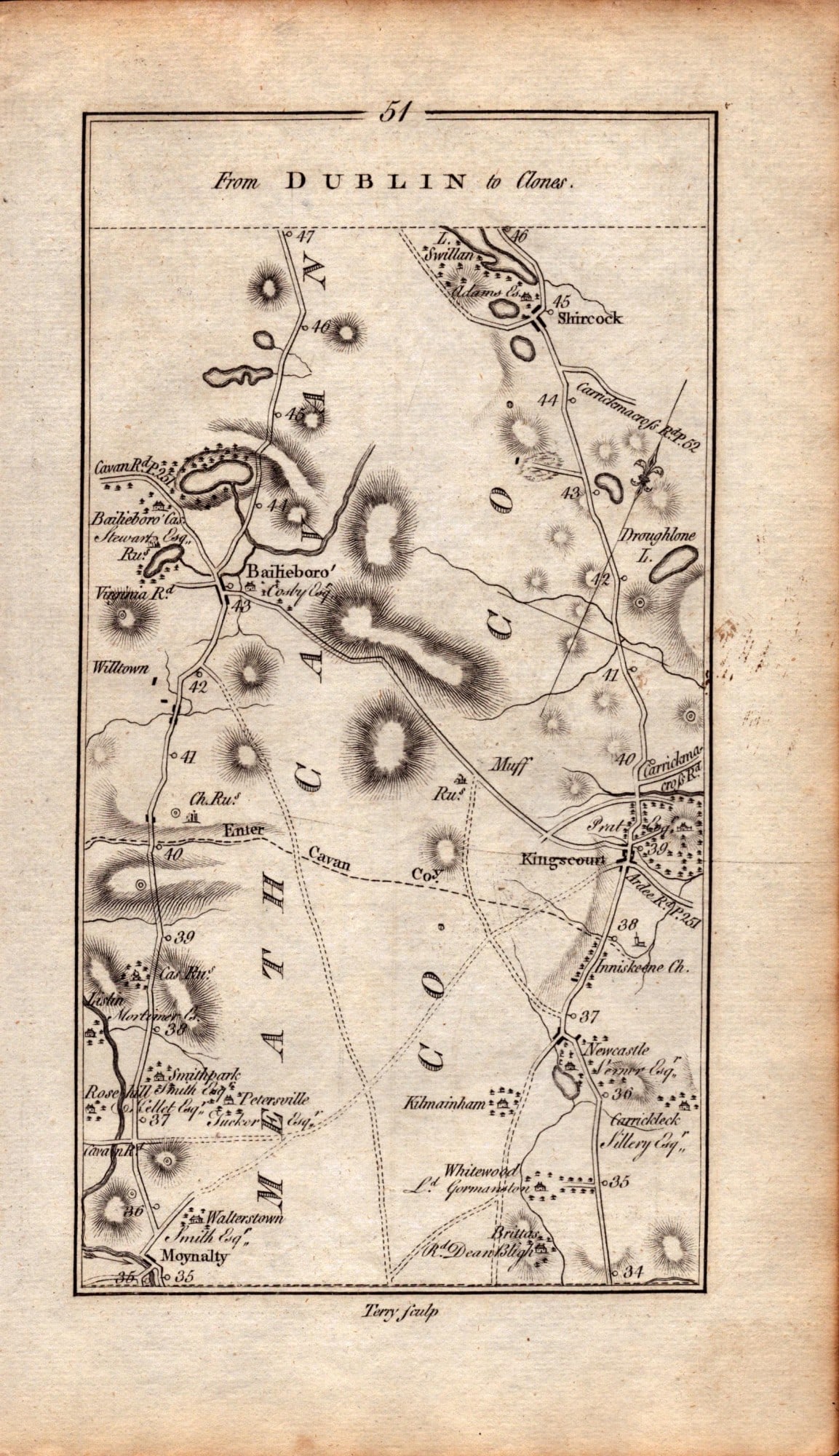 Ireland Rare Antique 1777 Road Map Dublin to Clones Carrickmacross Monaghan-52 (1 of 3)