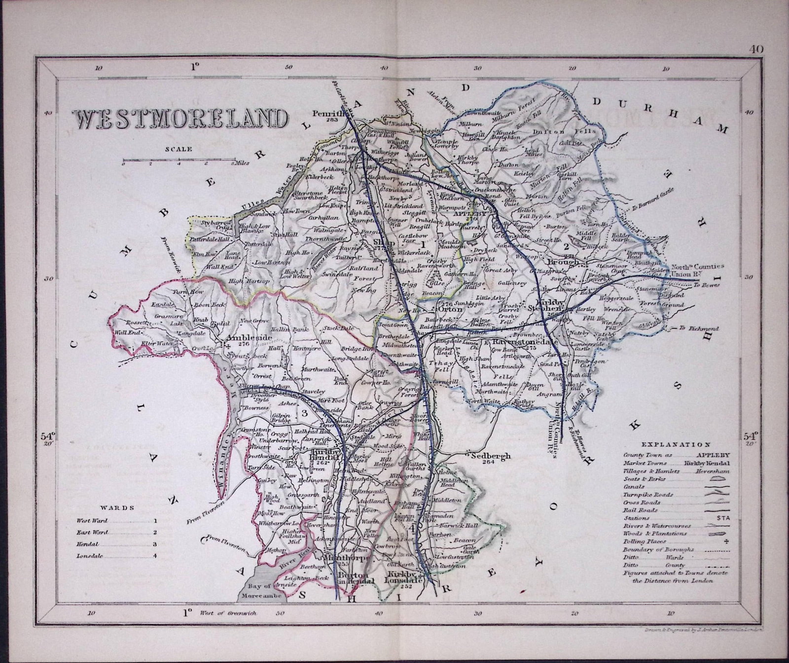 Lake District-Dugdale & Archer Antique 180 Years-Old Steel Engraved Map-11: Title: Lake District-Dugdale & Archer Antique 180 Years-Old Steel Engraved Map-11 Description: This Antique Coloured Engraved Map Has Been Removed from an Antique Edition of. Thomas Dugdale