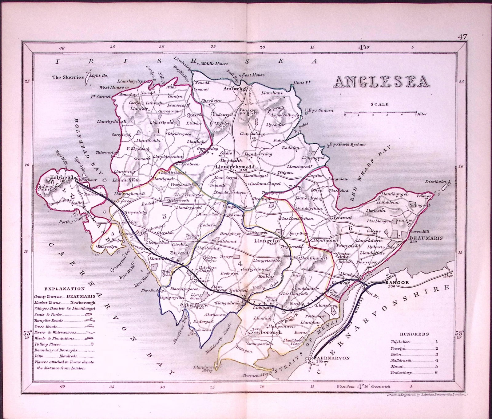 Anglesey Wales-Dugdale & Archer Antique 180 Years-Old Steel Engraved Map-44: Title: Anglesey Wales-Dugdale & Archer Antique 180 Years-Old Steel Engraved Map-44 Description: This Antique Coloured Engraved Map Has Been Removed from an Antique Edition of. Thomas Dugdal