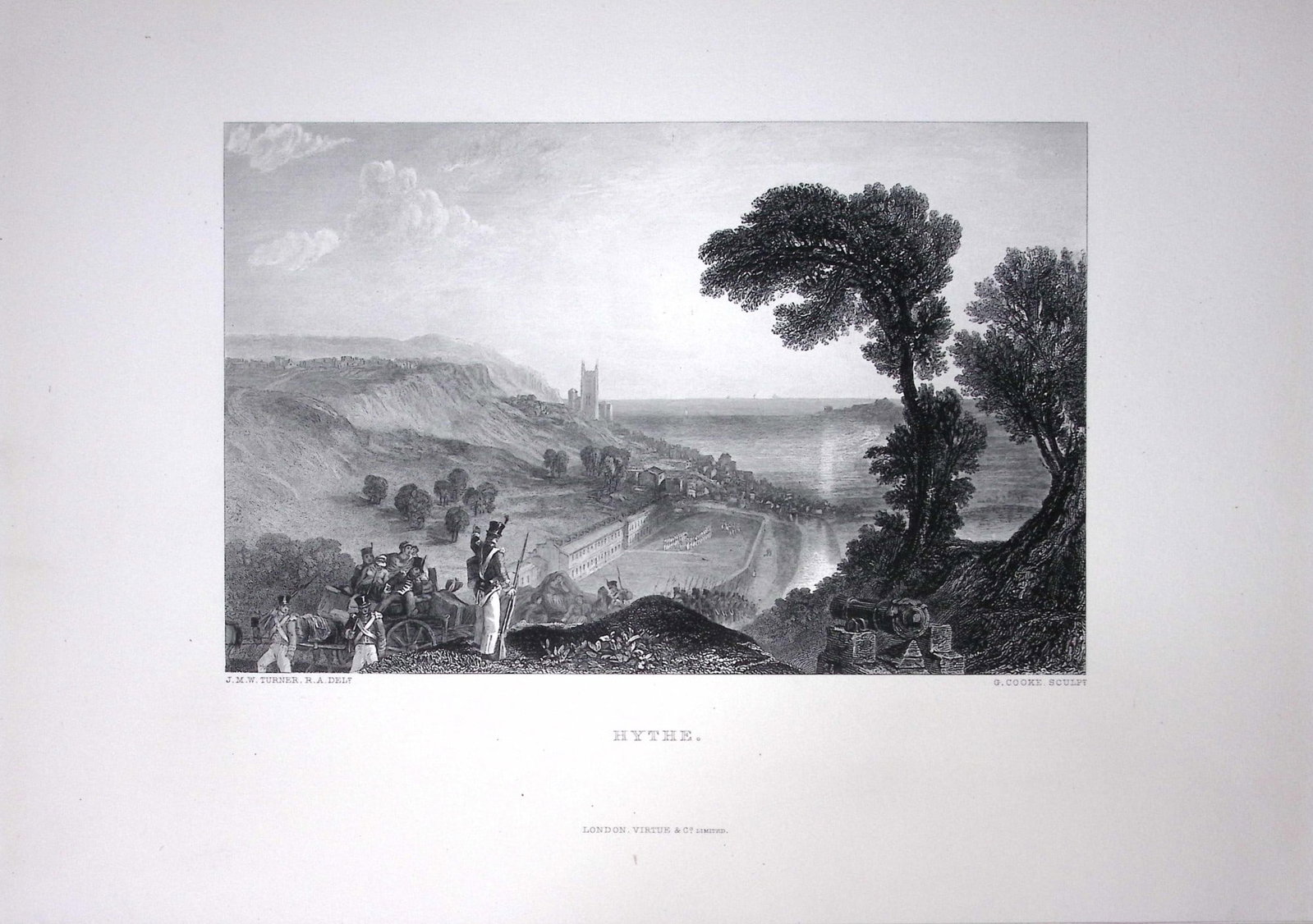 J.M.W Turner View of Soldiers At Hythe Kent Antique Steel Engraving-83-TR: Title: J.M.W Turner View of Soldiers At Hythe Kent Antique Steel Engraving-83-TR Description: This Antique Steel-Engraving Was Removed from an Edition Of. The Turner Gallery a Series of