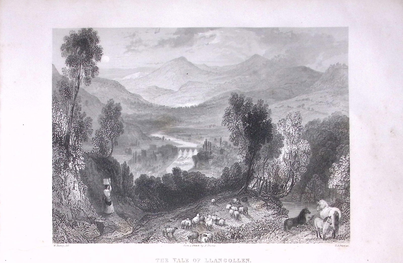 View of Llangollen Wales Antique 175-Year-Old Engraved Print-14-TR: Title: View of Llangollen Wales Antique 175-Year-Old Engraved Print-14-TR Description: The Land We Live In: Pictorial Sketch Book of British Islands. 1850 This Engraved Print Has Been Removed from an