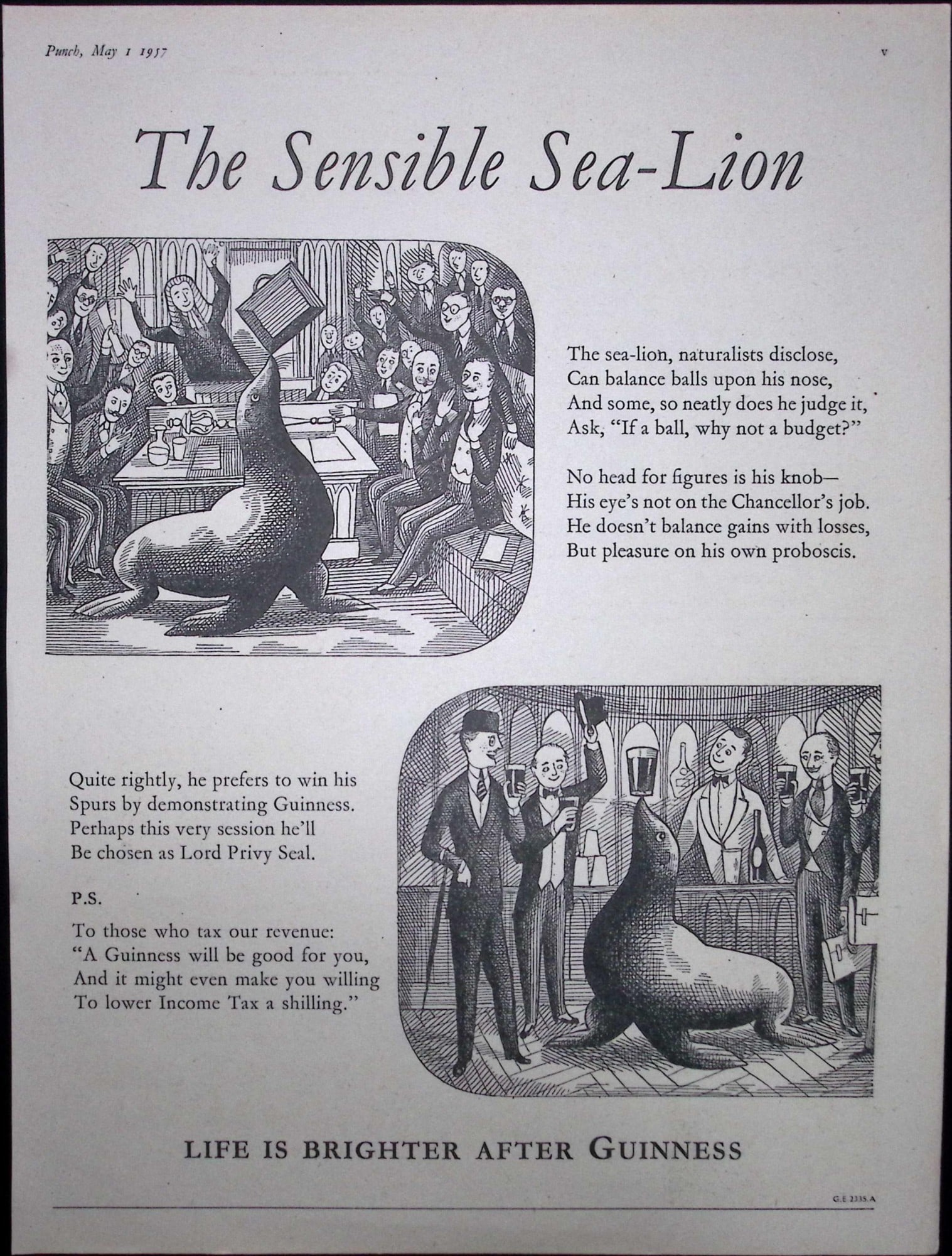 Guinness 1957 69 Years-Old Print Sensible Sea-Lion G.E.2335-A. (1 of 1)