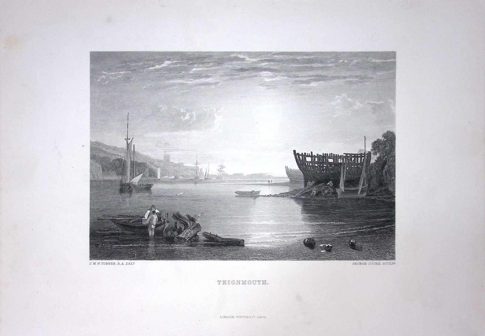 J.M.W Turner View of Teignmouth Devon Antique Steel Engraving-115-TR: Title: J.M.W Turner View of Teignmouth Devon Antique Steel Engraving-115-TR Description: This Antique Steel-Engraving Was Removed from an Edition Of. The Turner Gallery a Series of
