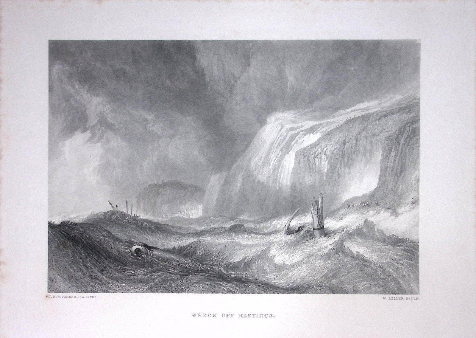 J.M.W Turner Shipwreck off The Coast of Hastings Antique Steel Engraving-25-TR: Title: J.M.W Turner Shipwreck off The Coast of Hastings Antique Steel Engraving-25-TR Description: This Antique Steel-Engraving Was Removed from a Edition Of. The Turner Gallery a Series