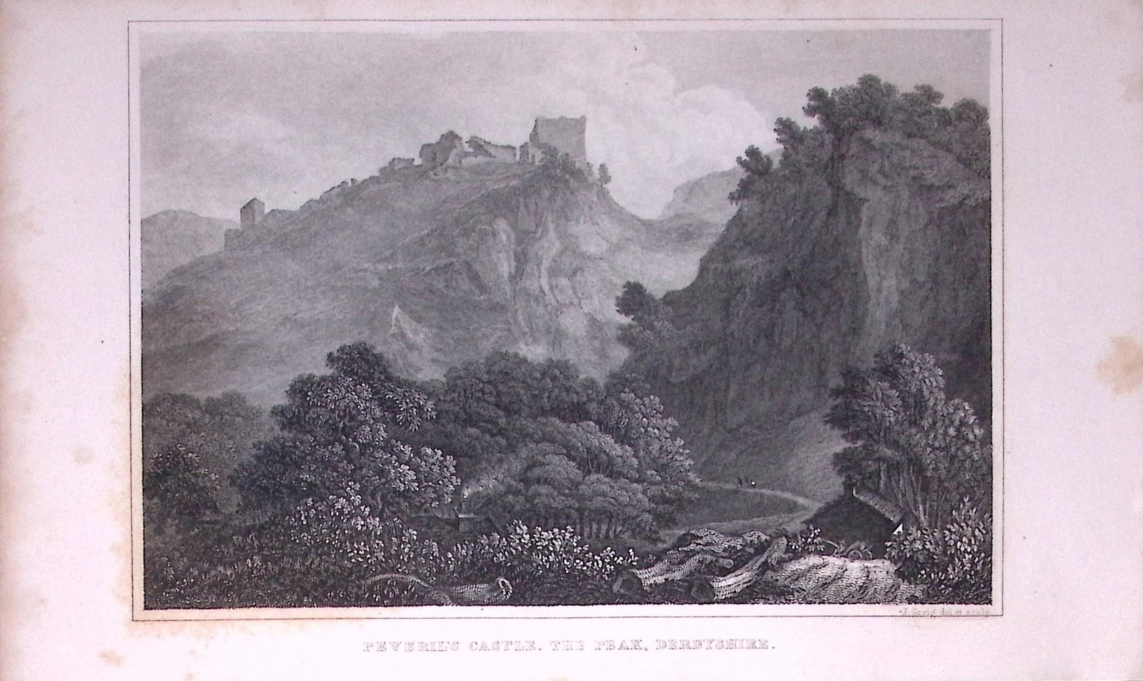 Peveril’s Castle The Peak District Antique 180 Years-Old Copper Plate Print-105 (1 of 2)