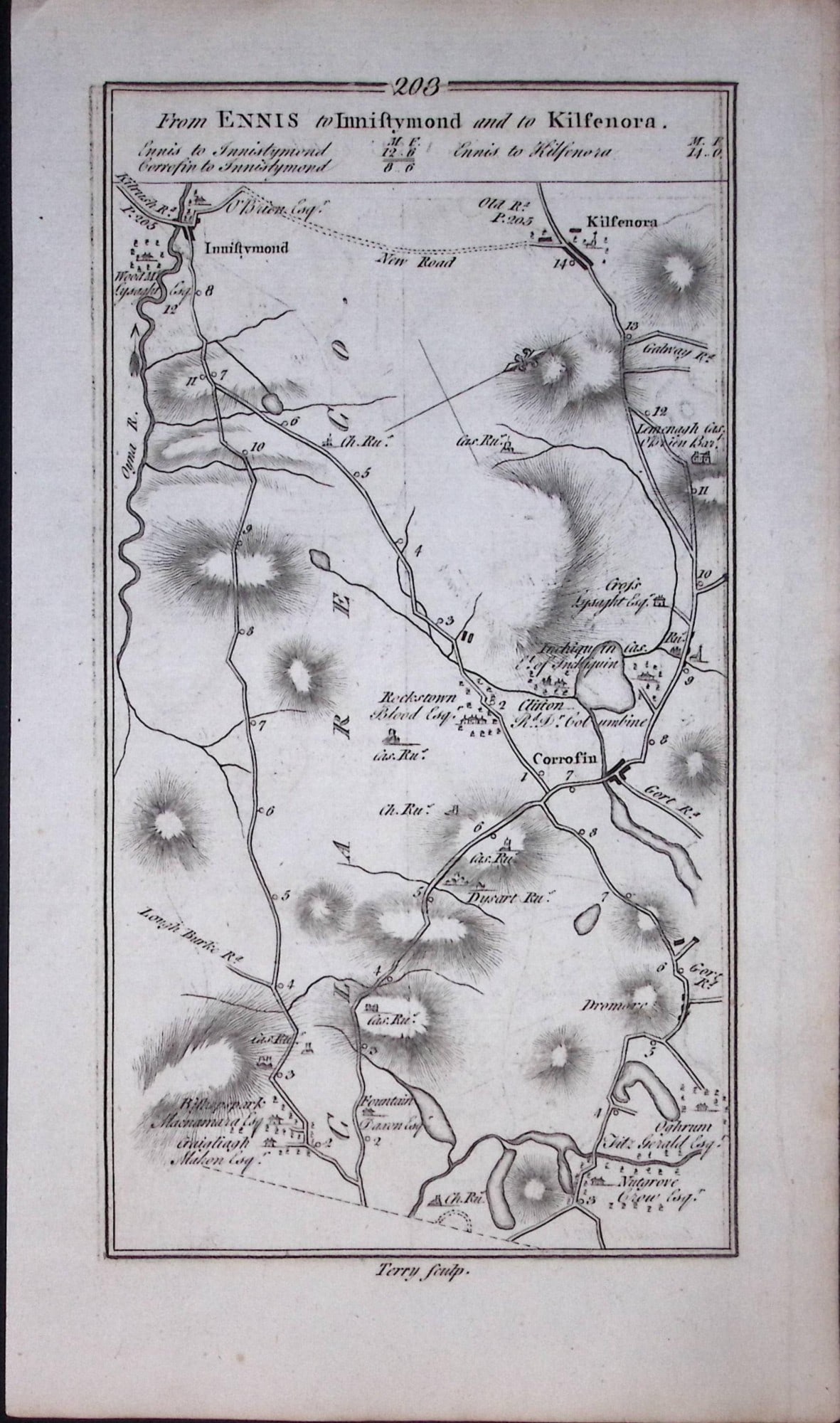 Ireland Rare Antique 245 Yr-Old Road Map Claire-Kilrush-Ennis-204 - 2