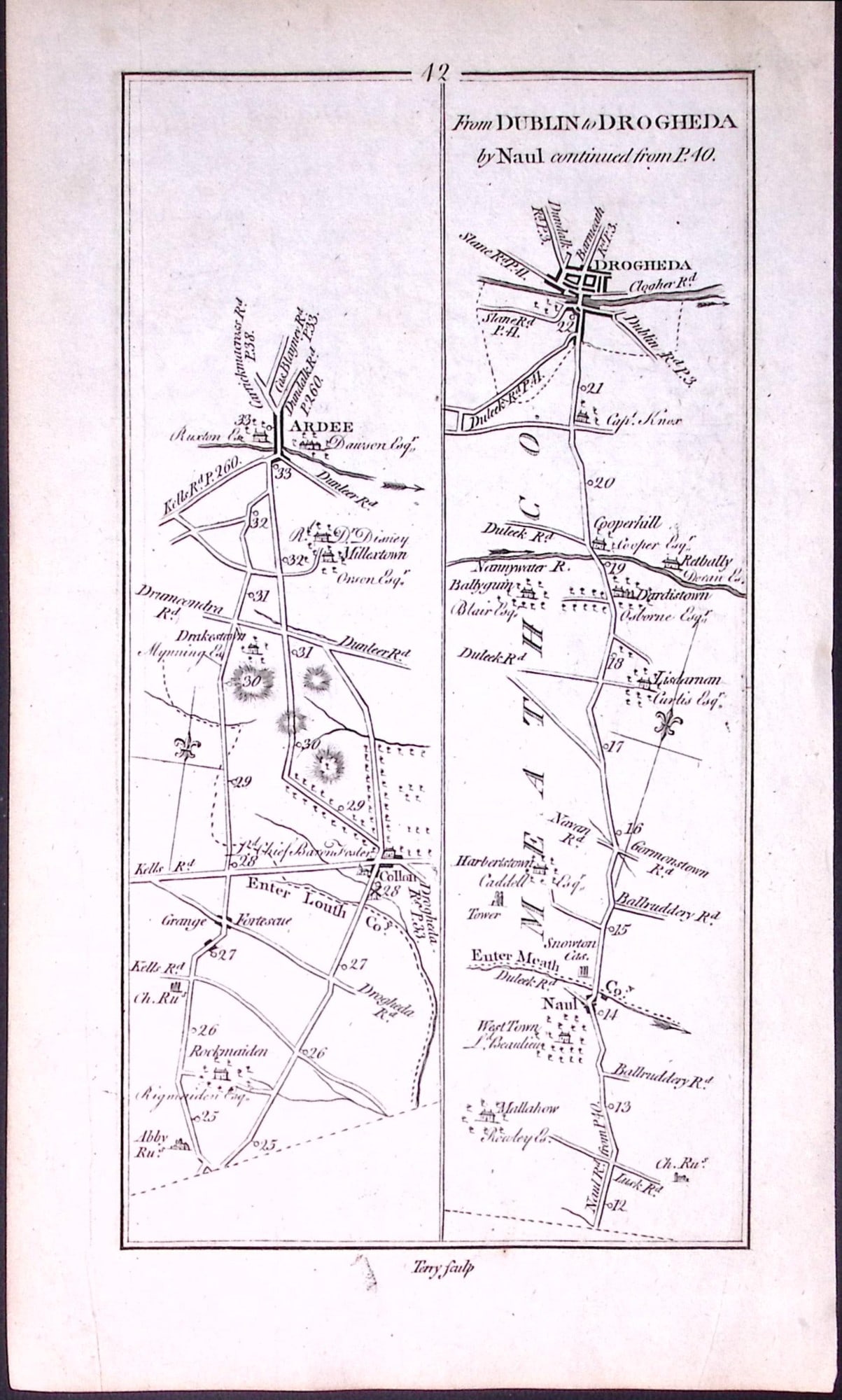 Ireland 245 Years -Old Antique Road Map Drogheda By Naul Via Duleek-42 - 2