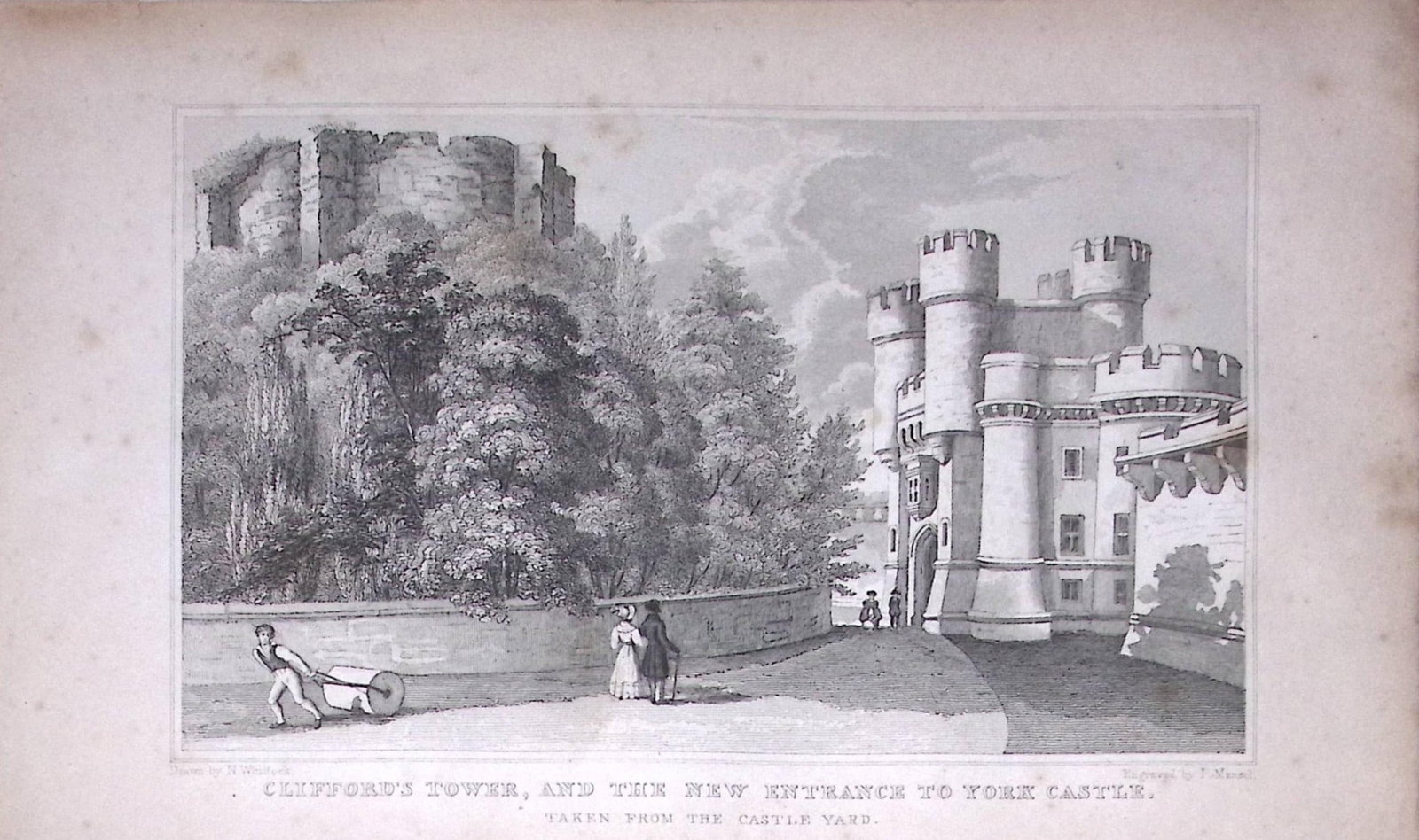 Clifford Tower & York Castle Yorkshire 198 Years-Old Thomas Allen Antique Steel Engraving-84 (1 of 2)