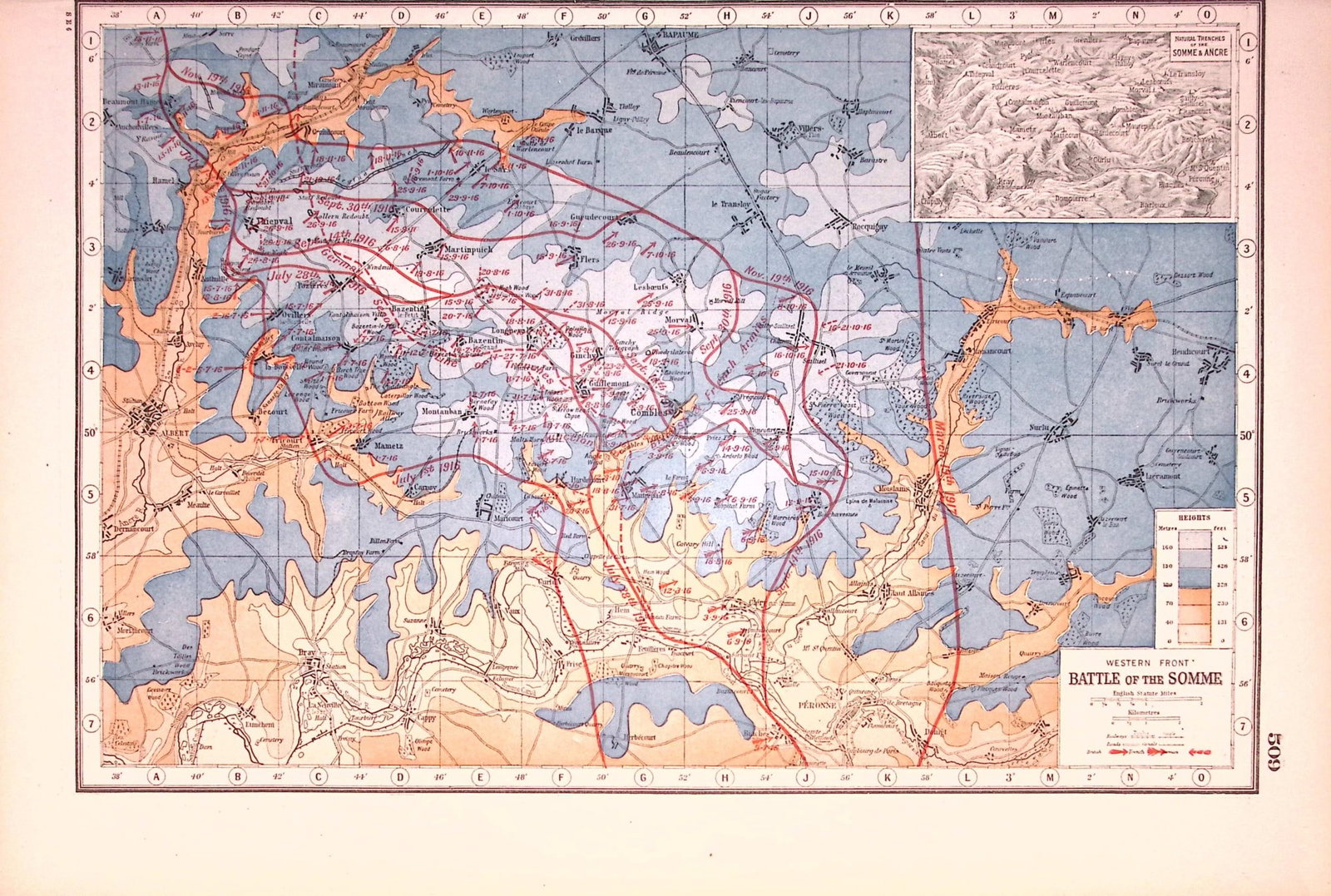 WW1 Western Front Battle of The Somme Battle Lines Antique 1922 Coloured Map-509: Title: WW1 Western Front Battle of The Somme Battle Lines Antique 1922 Coloured Map-509 Description: Removed from an Antique 1922 Harmsworth New Atlas WW1 Supplement. This Single Sheet Measures