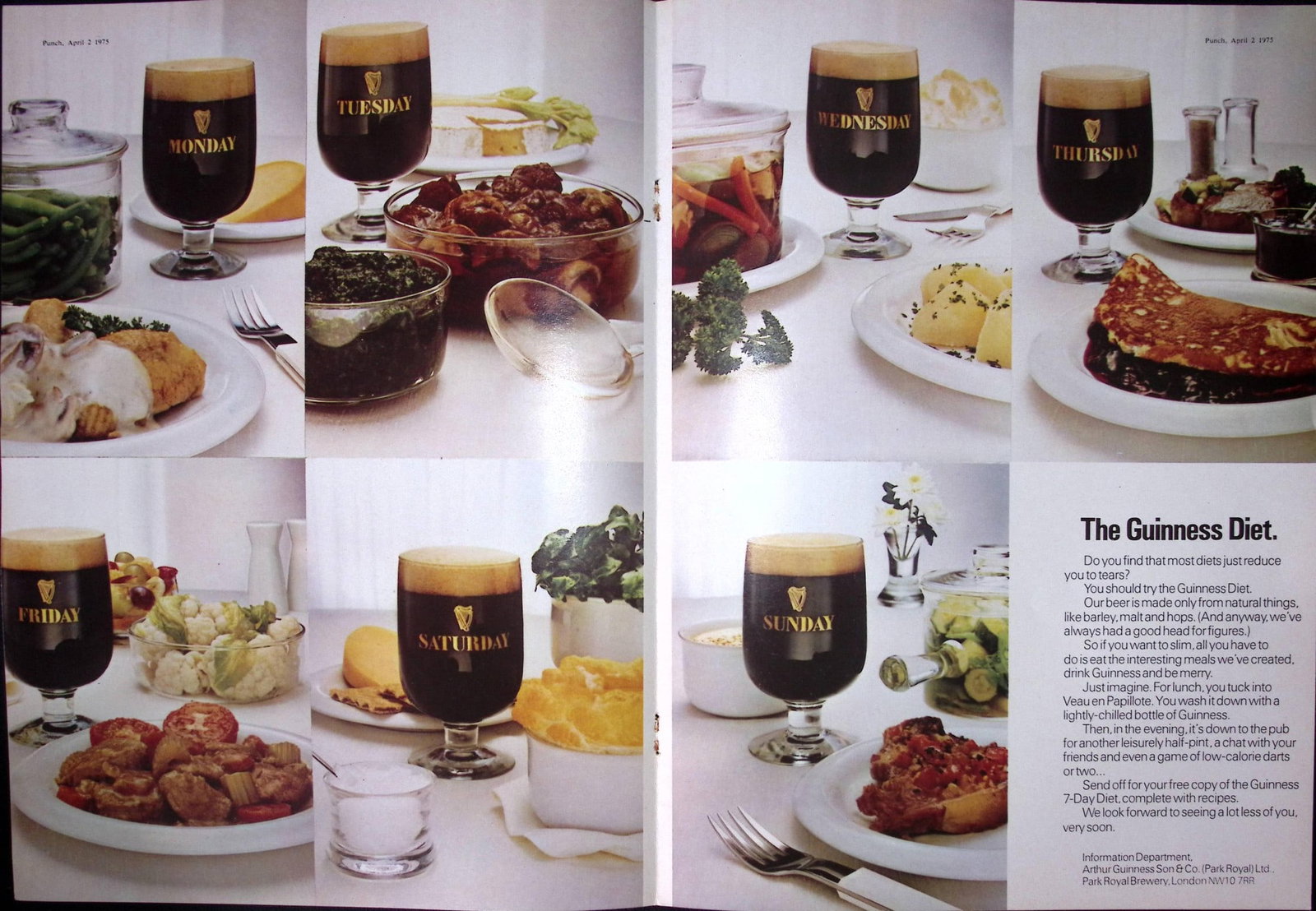 Guinness 1975 50 Years-Old Vintage Genuine Print The Guinness Diet.: Title: Guinness 1975 50 Years-Old Vintage Genuine Print The Guinness Diet. Description: Guinness 1975 50 Years-Old Vintage Genuine Print The Guinness Diet. Measures approx. Size 16 x 11