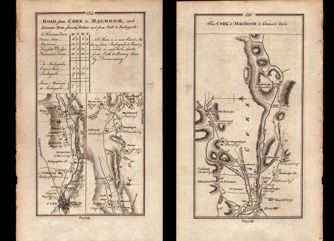 Ireland Rare Antique 1777 Road Map Cork to Macroom and Kenmare Town & Cork: Title: Ireland Rare Antique 1777 Road Map Cork to Macroom and Kenmare Town & Cork Description: This Rare Irish Road Map Has Been Removed from a First Edition Copy of. Taylor &