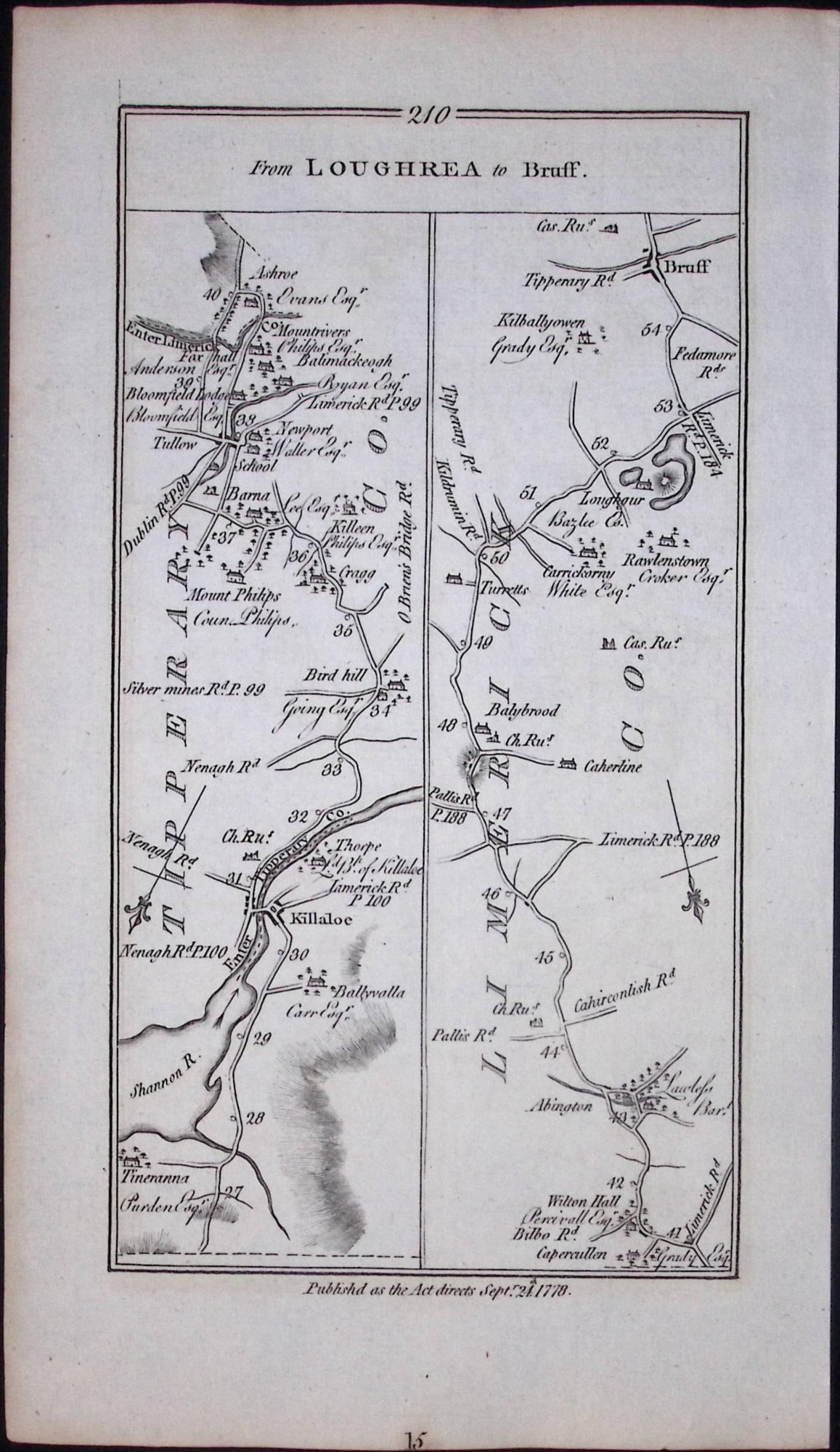 Ireland 245 Years -Old Antique Road Map Loughrea to Bruff Via Newport-210: Title: Ireland 245 Years -Old Antique Road Map Loughrea to Bruff Via Newport-210 Description: This Rare Irish Road Map Has Been Removed from a First Edition Copy of. Taylor & Ski