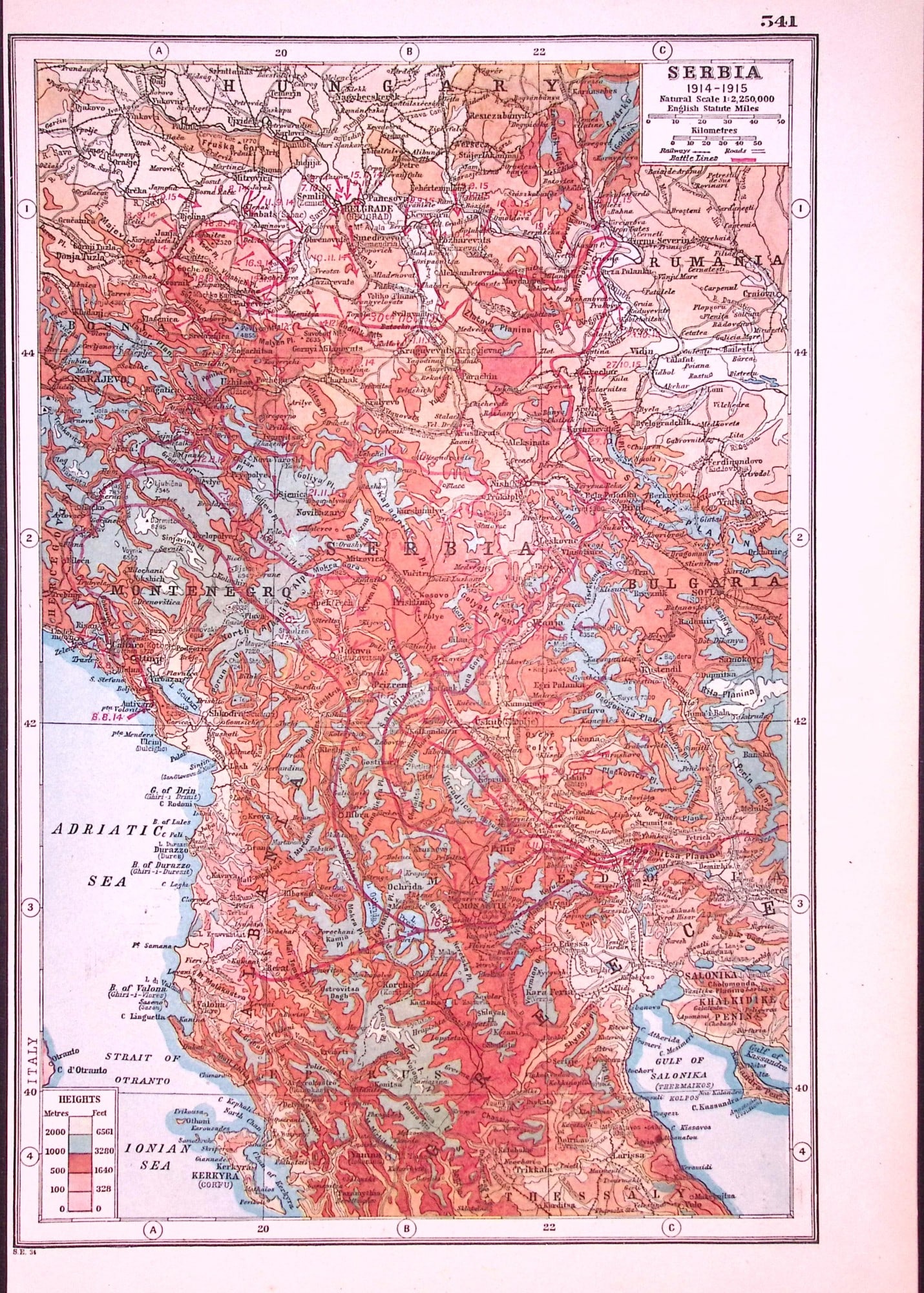 WW1 Serbia 1914-1915 Antique 1922 Coloured Map-541: Title: WW1 Serbia 1914-1915 Antique 1922 Coloured Map-541 Description: Removed from an Antique 1922 Harmsworth New Atlas WW1 Supplement. This Single Sheet Measures Approximately 14.5 X 10 (Inches)