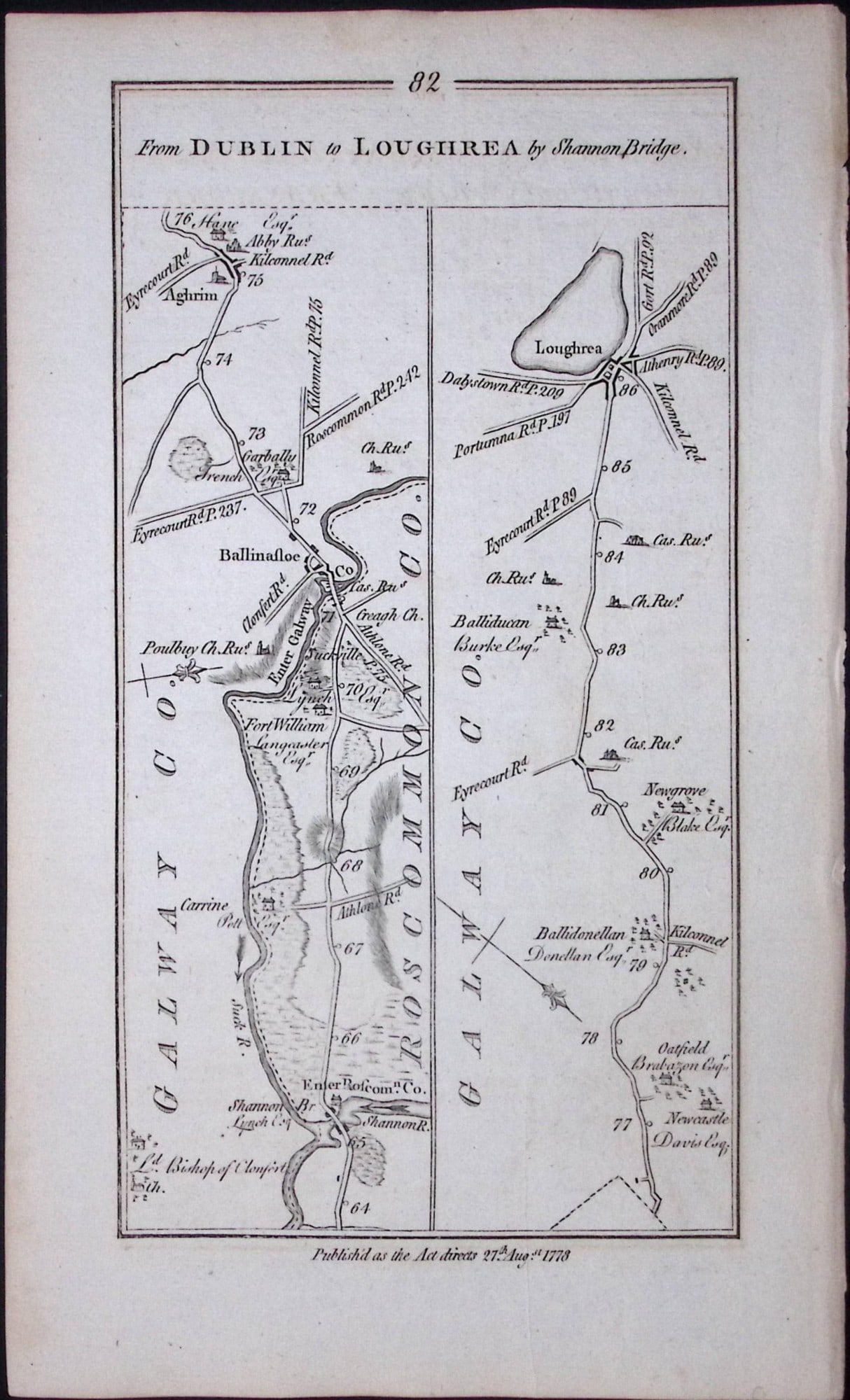 Ireland 245 Years -Old Antique Road Map Dublin to Loughrea Galway-82: Title: Ireland 245 Years -Old Antique Road Map Dublin to Loughrea Galway-82 Description: This Rare Irish Road Map Has Been Removed from a First Edition Copy of. Taylor & Sk