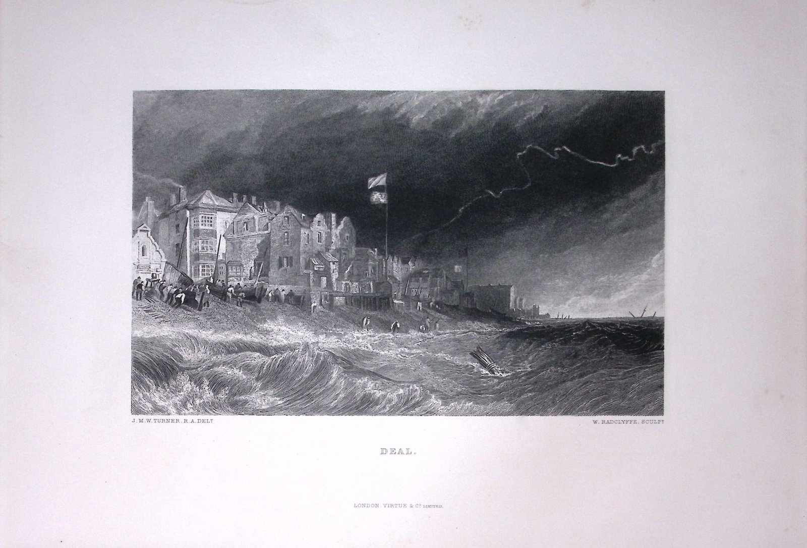 J.M.W Turner Deal Stormy Sky And Seascape Antique Steel Engraving-43-TR: Title: J.M.W Turner Deal Stormy Sky And Seascape Antique Steel Engraving-43-TR Description: This Antique Steel-Engraving Was Removed from an Edition Of. The Turner Gallery a Series of 120