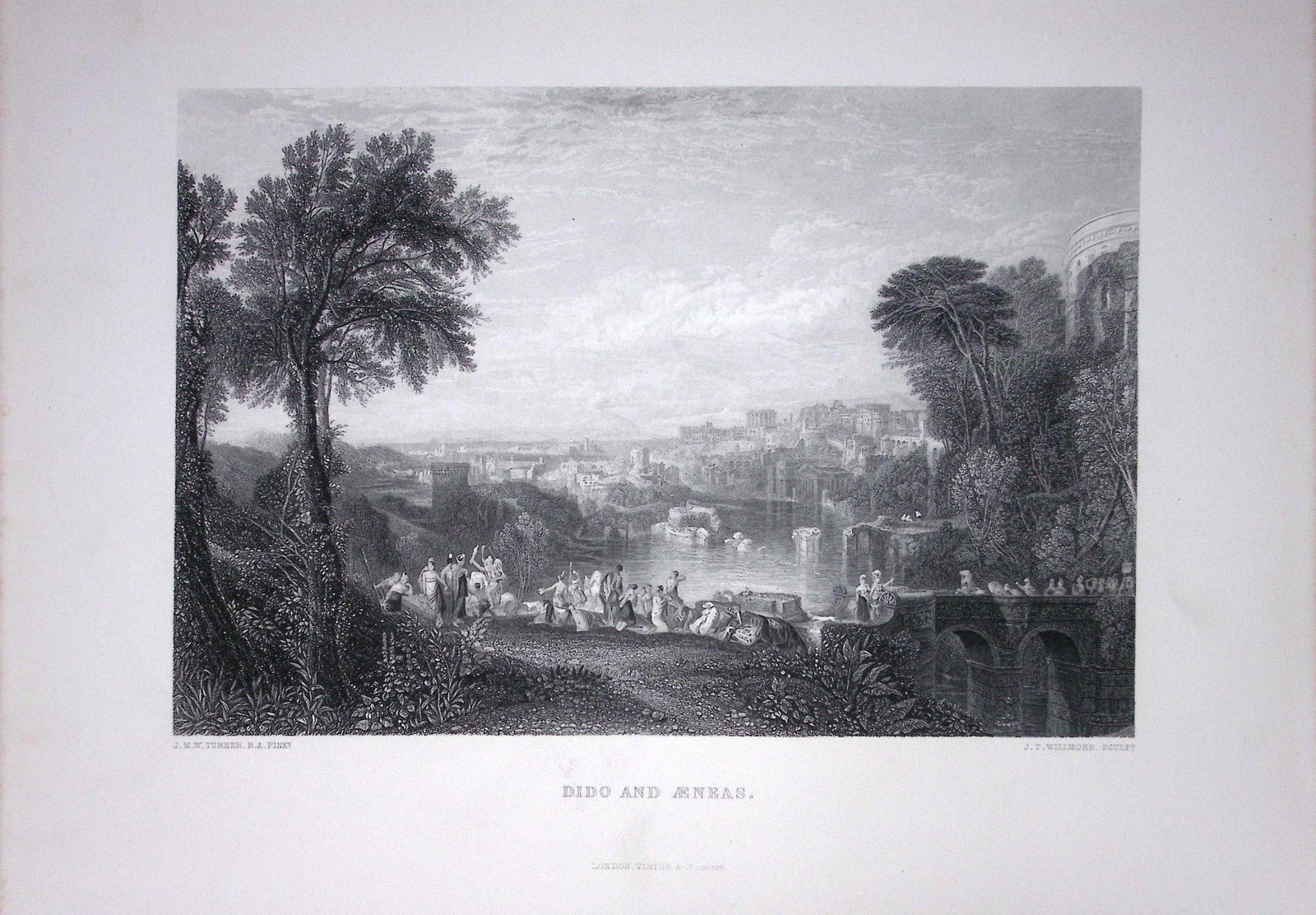 J.M.W Turner Dido & Aeneas Outside Carthage, Antique Steel Engraving-60-TR: Title: J.M.W Turner Dido & Aeneas Outside Carthage, Antique Steel Engraving-60-TR Description: This Antique Steel-Engraving Was Removed from a Edition Of. The Turner Gallery a Series