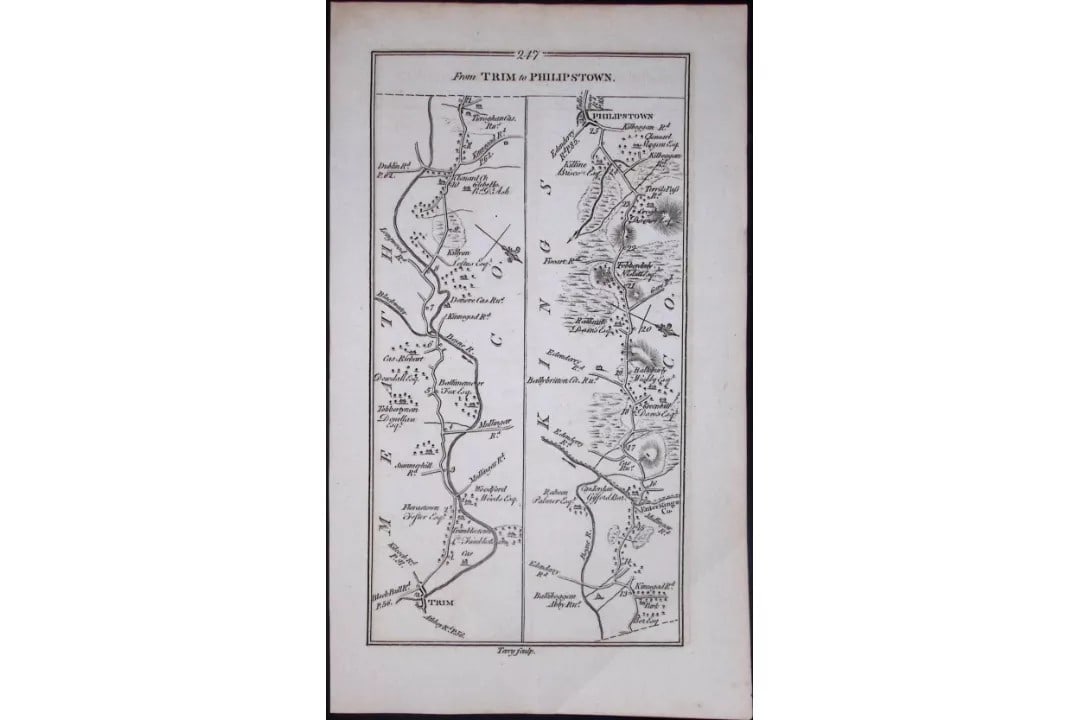 Ireland 245 Years -Old Antique Road Map From Trim to Philiptown-248 - 2