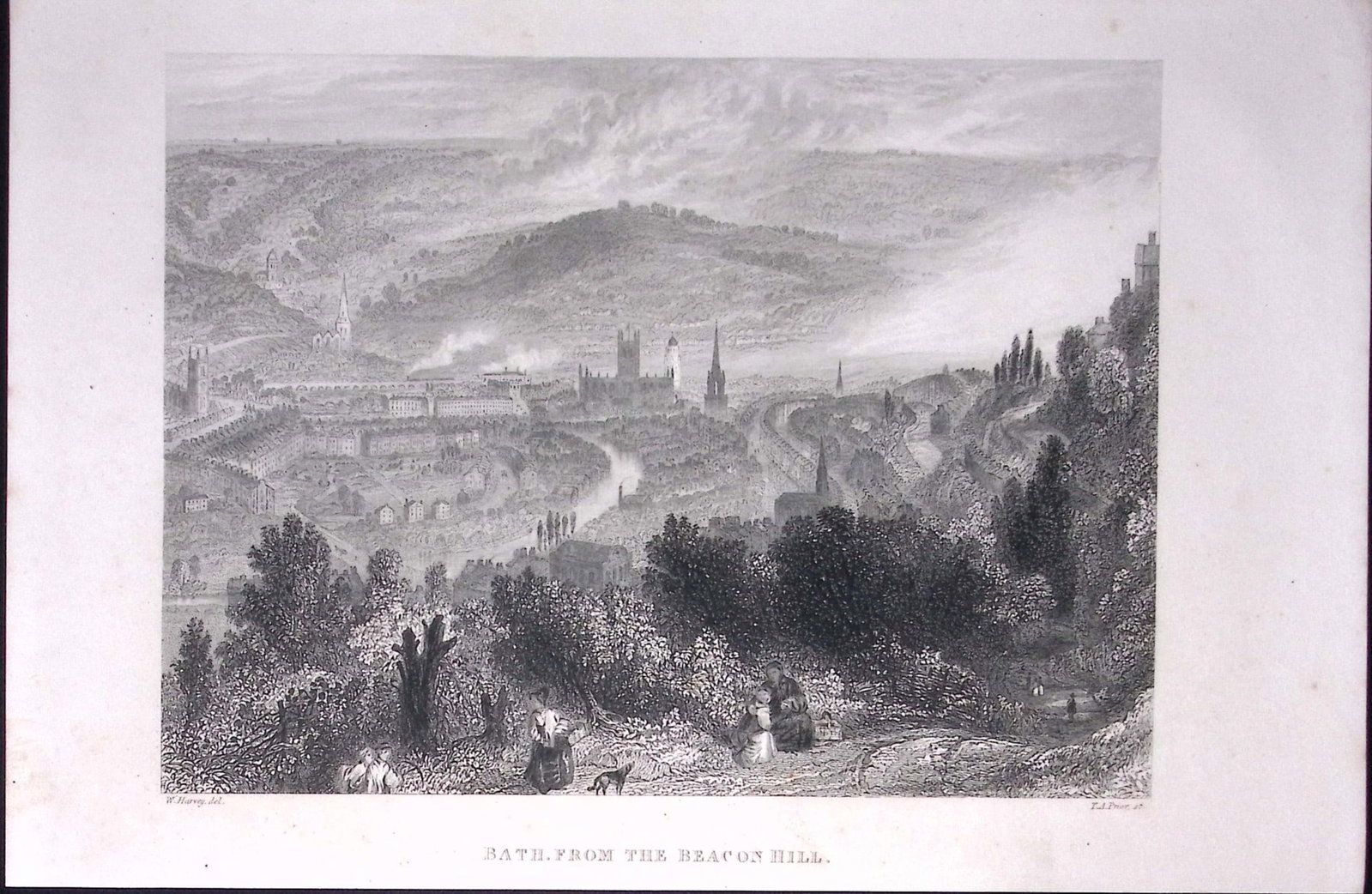 Bath From Beacon Hill Victorian Antique 175-Year-Old Engraved Print-10-TR: Title: Bath From Beacon Hill Victorian Antique 175-Year-Old Engraved Print-10-TR Description: The Land We Live In: Pictorial Sketch Book of British Islands. 1850 This Engraved Print Has Been Re