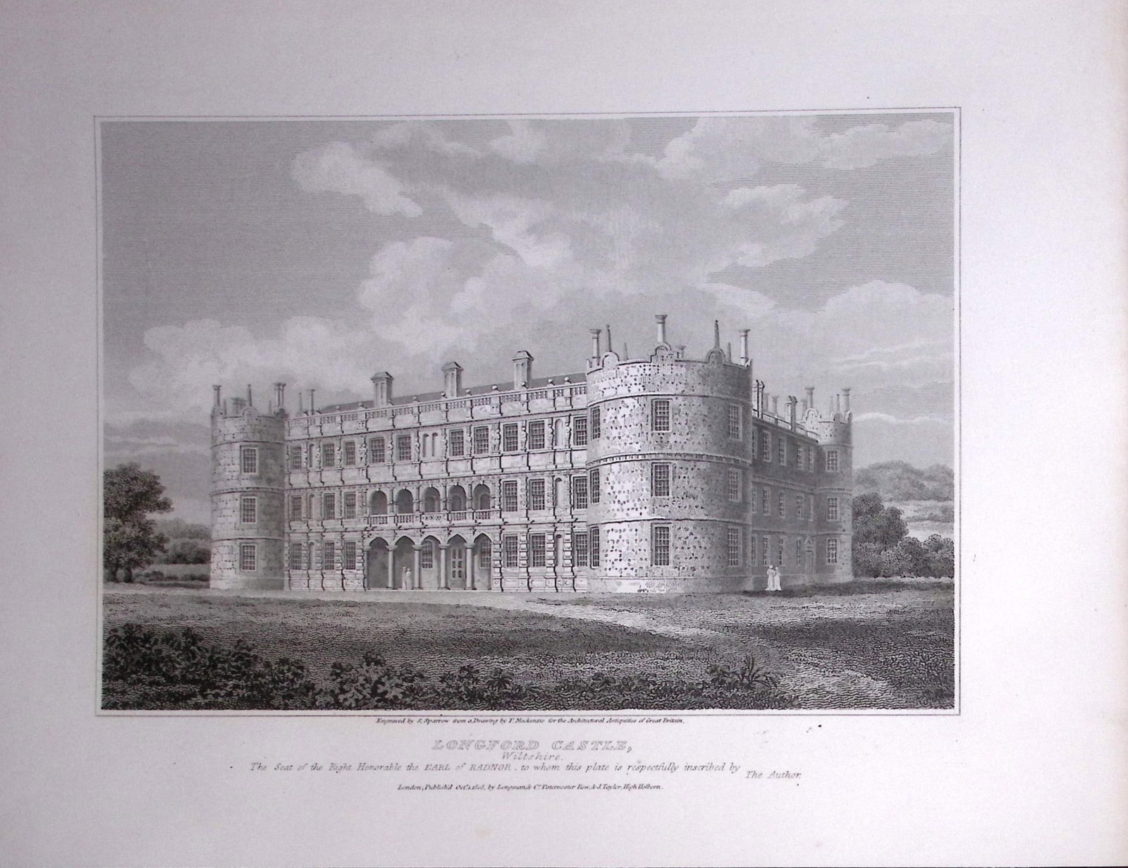 Windsor Longford Castle 190 Years-Old John Britton Antique Steel Engraving-307.: Title: Windsor Longford Castle 190 Years-Old John Britton Antique Steel Engraving-307. Description: This 191 Years-Old Steel Gilt-Edged Engraved Plate Has Been Removed from an Antique Edition