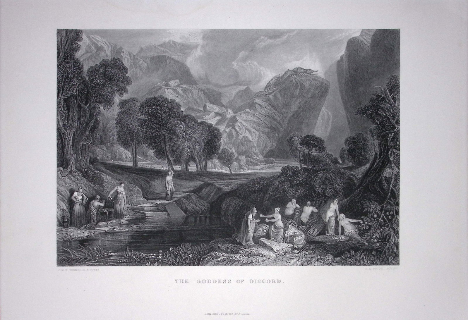 J.M.W Turner The Goddess of Discord Antique Steel Engraving-74-TR: Title: J.M.W Turner The Goddess of Discord Antique Steel Engraving-74-TR Description: This Antique Steel-Engraving Was Removed from an Edition Of. The Turner Gallery a Series of 120
