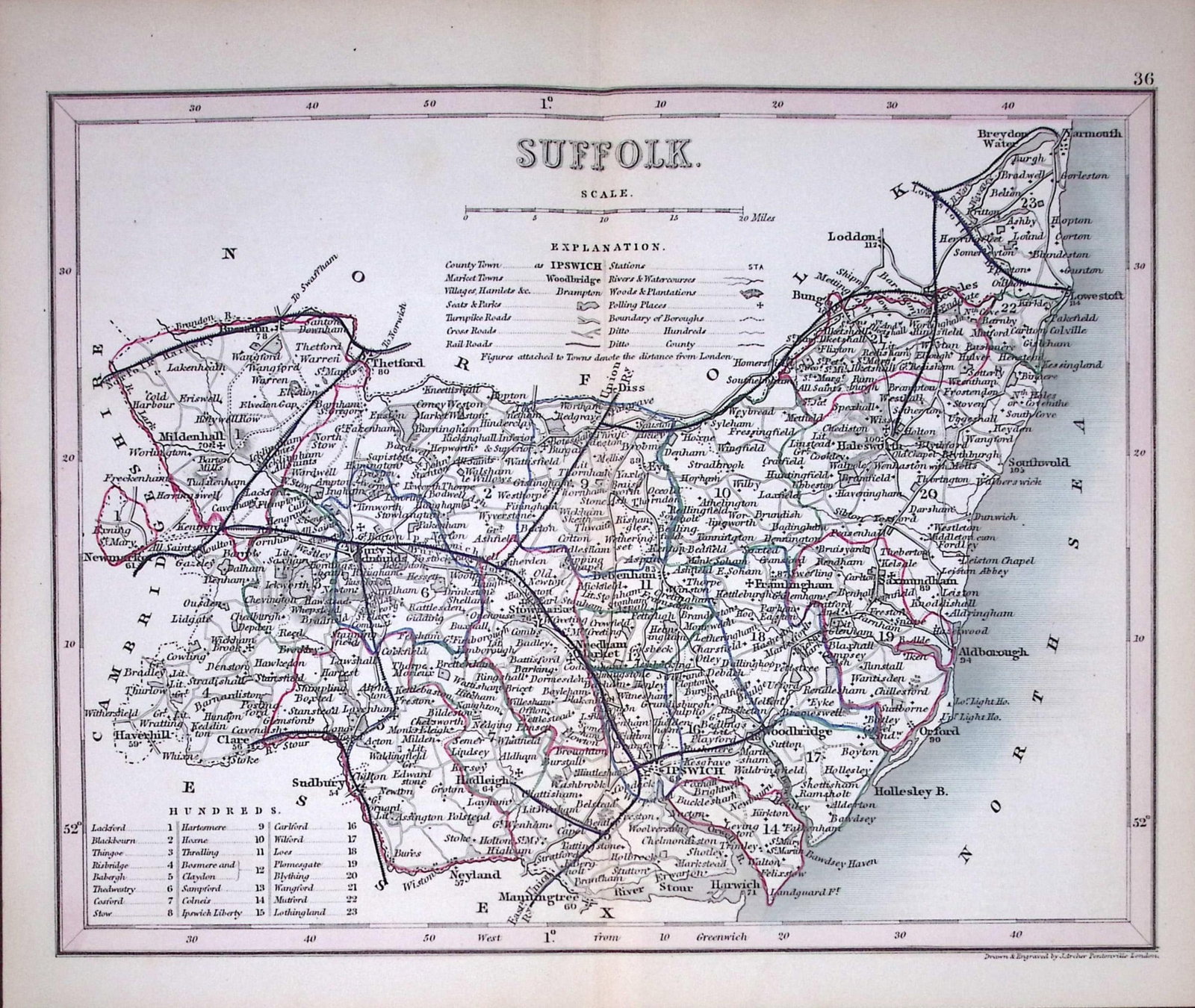 County Suffolk- Dugdale & Archer Antique 180 Years-Old Steel Engraved Map-1: Title: County Suffolk- Dugdale & Archer Antique 180 Years-Old Steel Engraved Map-1 Description: This Antique Coloured Engraved Map Has Been Removed from an Antique Edition of. Thomas Dugdale