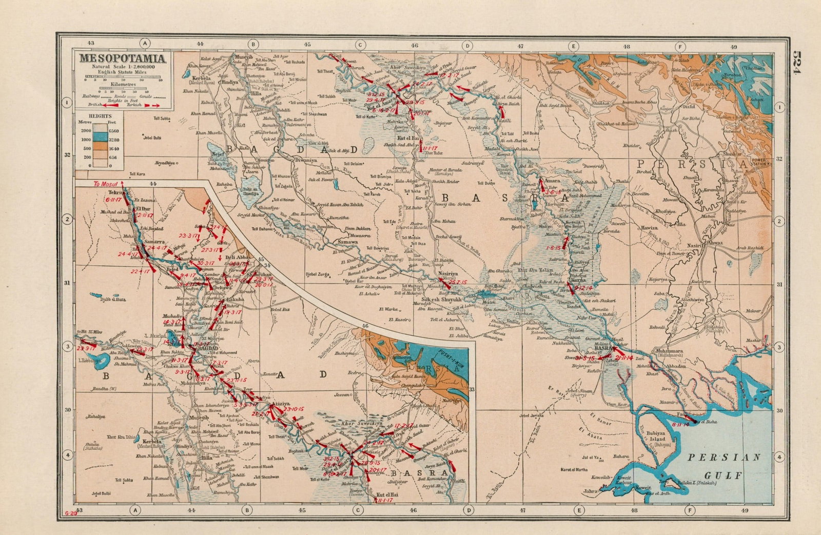 WW1 Mesopotamia Bagdad Basra Coloured 1922 Antique Map-524: Title: WW1 Mesopotamia Bagdad Basra Coloured 1922 Antique Map-524 Description: Removed from an Antique 1922 Harmsworth New Atlas WW1 Supplement. This Single Sheet Measures Approximately 14.5 X 10