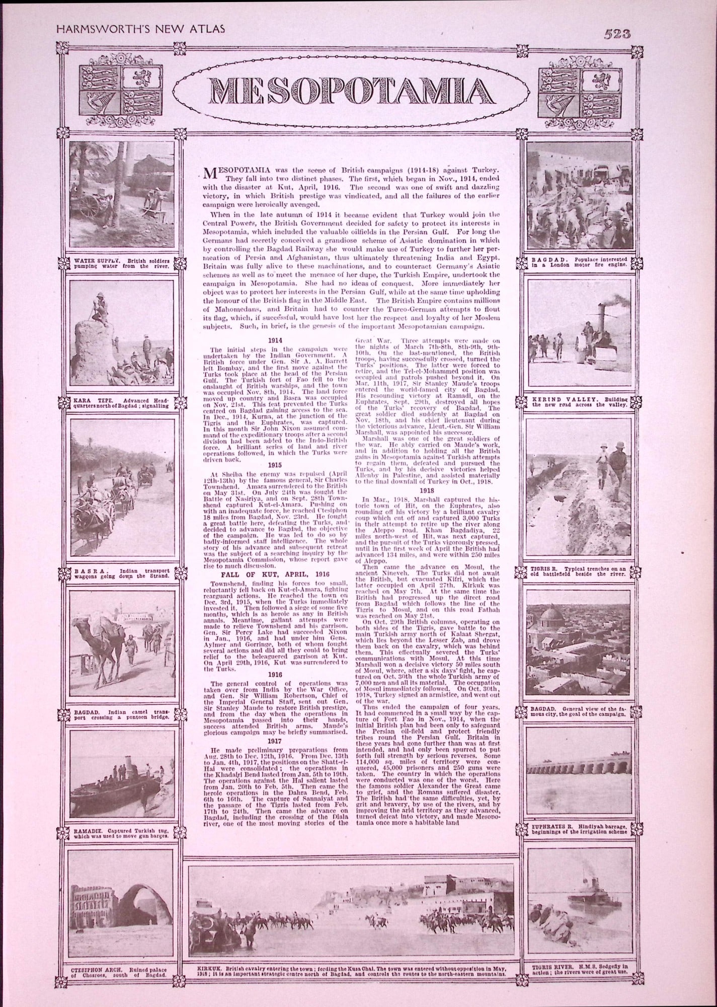 WW1 Mesopotamia Bagdad Basra Coloured 1922 Antique Map-524 - 2