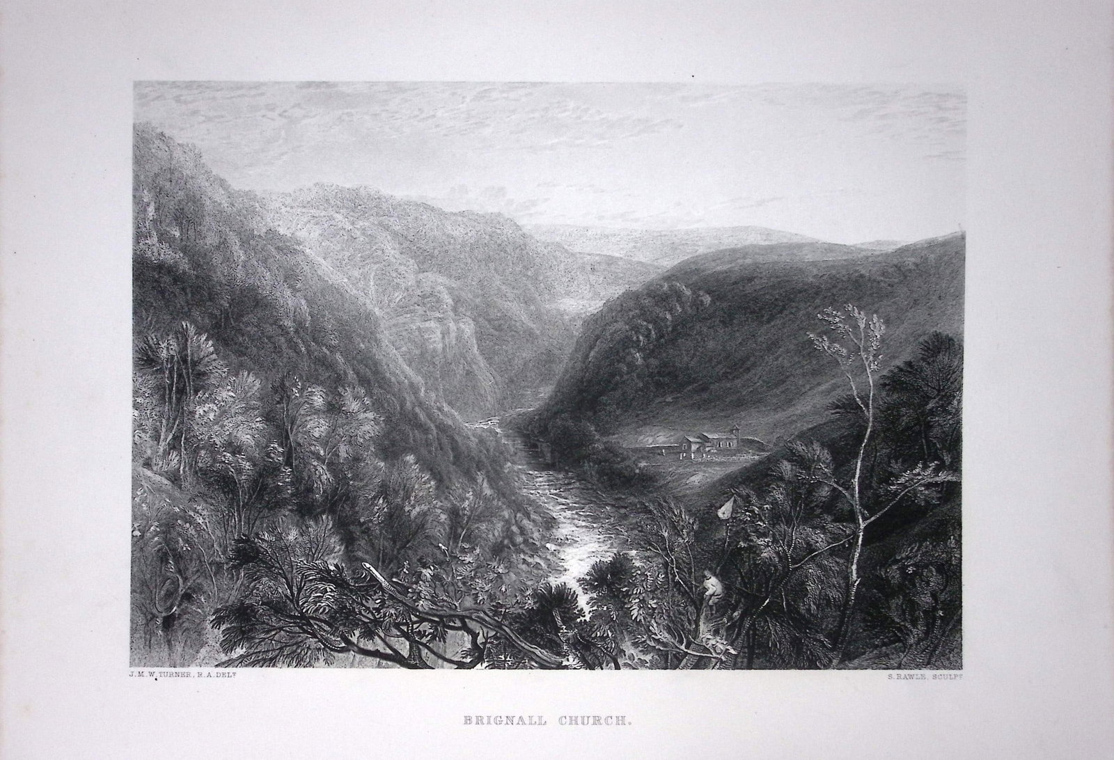J.M.W Turner Brignall Church Durham Antique Steel Engraving-100-TR: Title: J.M.W Turner Brignall Church Durham Antique Steel Engraving-100-TR Description: This Antique Steel-Engraving Was Removed from a Edition Of. The Turner Gallery a Series of 120